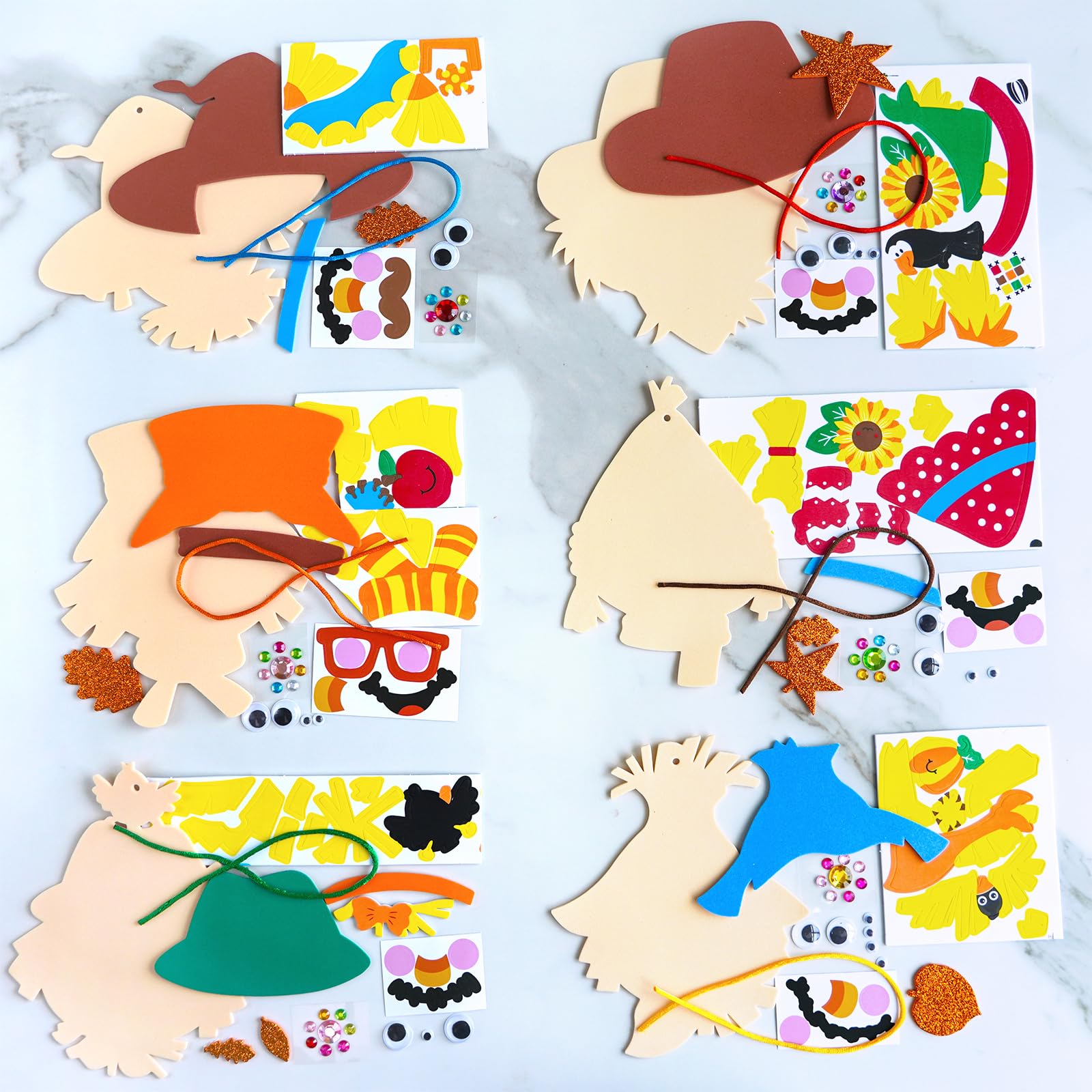 Winlyn 24 Sets Fall Craft Kits - Autumn Scarecrow & Pumpkin Foam Stickers for Kids - DIY Harvest Arts & Crafts for Classroom Activities, Holiday Party Favors - Perfect for Thanksgiving Decor & Seasonal DIY Projects