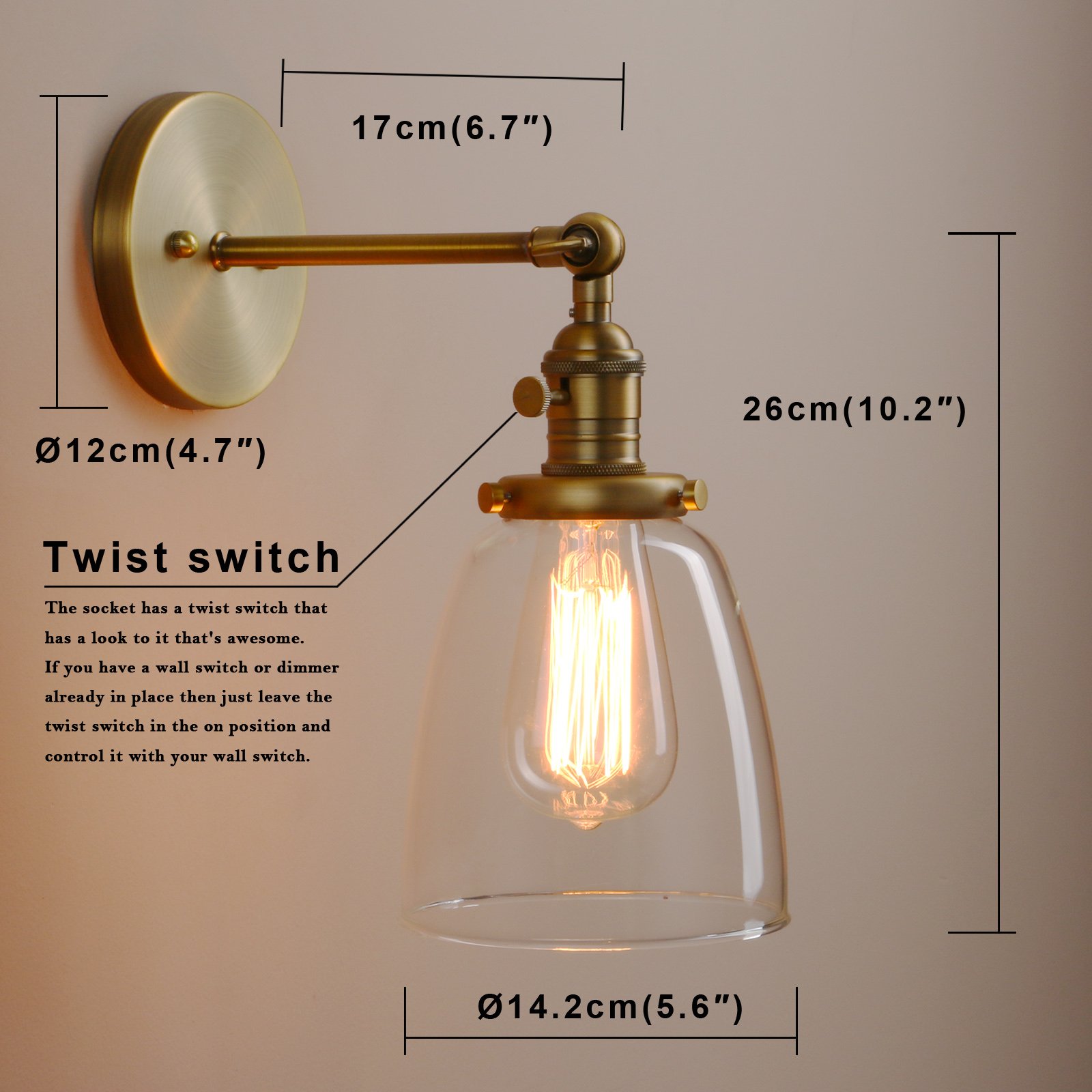 Globe Wall Sconce with Bell Glass Shade - Modern Bathroom Vanity Lighting Fixture for Powder Room, Master Bath & Hallway Decor