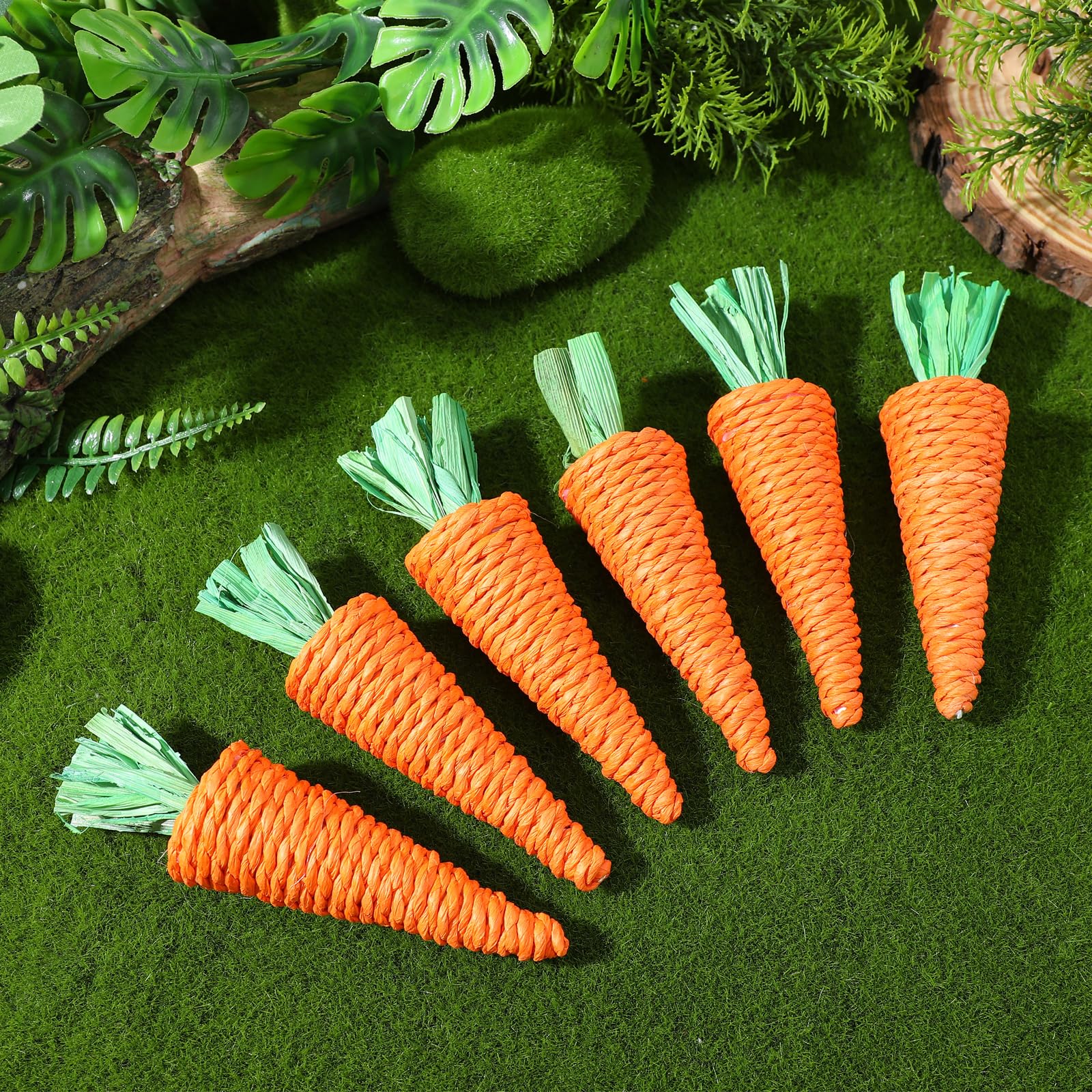 Didiseaon 6pcs Bunny Teething Toys - Carrot Rabbit Chew Toys for Small Animals, Guinea Pig, Hamster, Rat, Gerbils & Chinchilla - Safe Molar Gnawing Treats with Straw Grass for Dental Health and Stress Relief