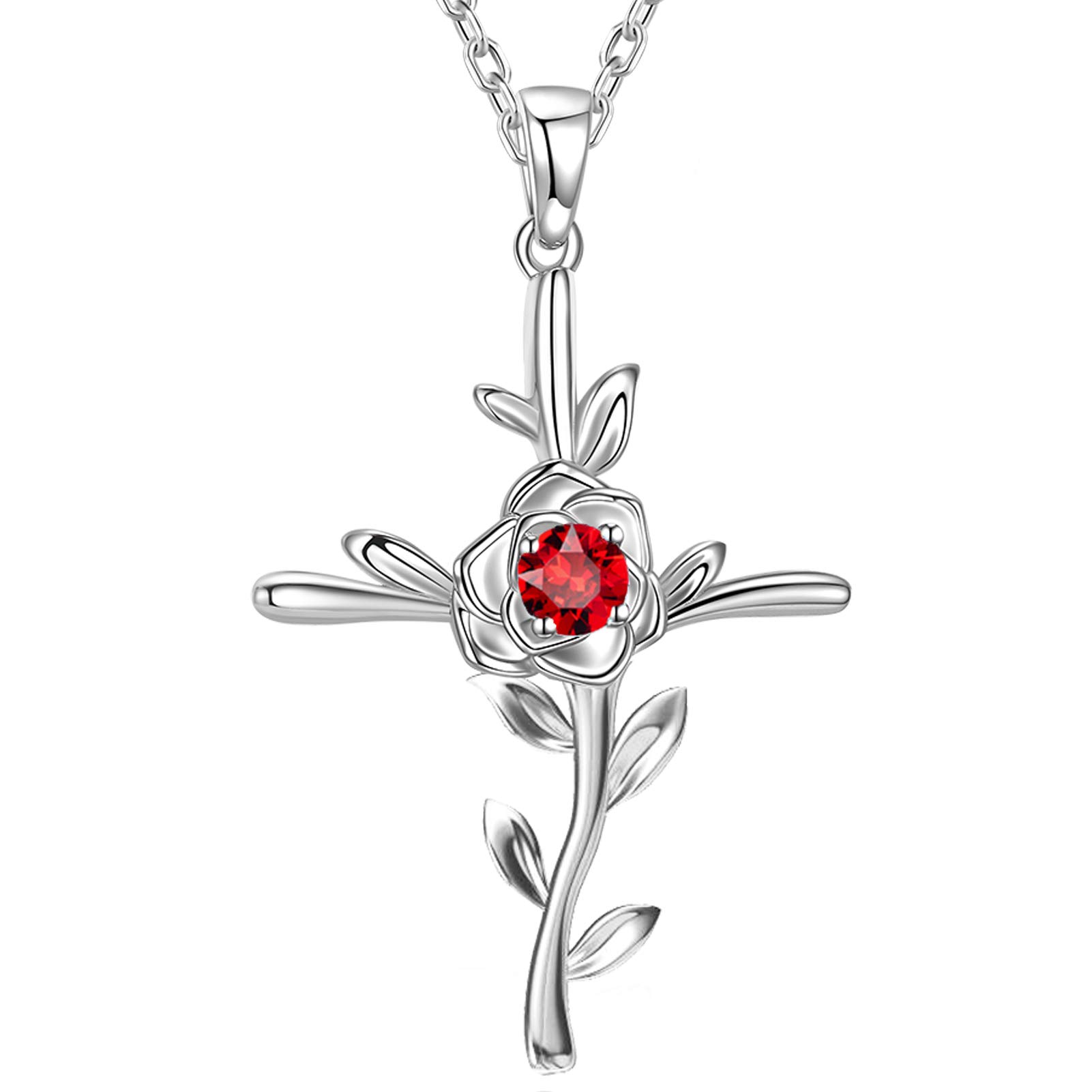 ELDA & CO. Sterling Silver Birthstone Necklace for Women - August Peridot & September Blue Sapphire, Rose & Leaves Design, Perfect Birthday Gift for Mom, Wife, or Loved Ones | Ideal for Anniversaries, Mother's Day & Special Occasions