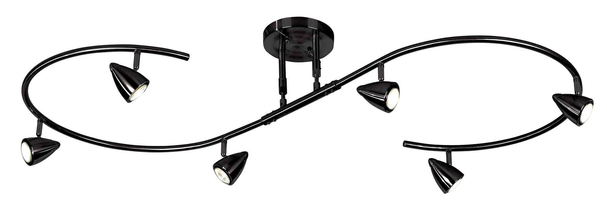 Pro Track Salazar S-Wave 6-Light LED Ceiling Track Lighting Kit - Adjustable GU10 Black Metal Modern Curved Design for Kitchen, Bathroom, Dining Room & Bedroom - 54