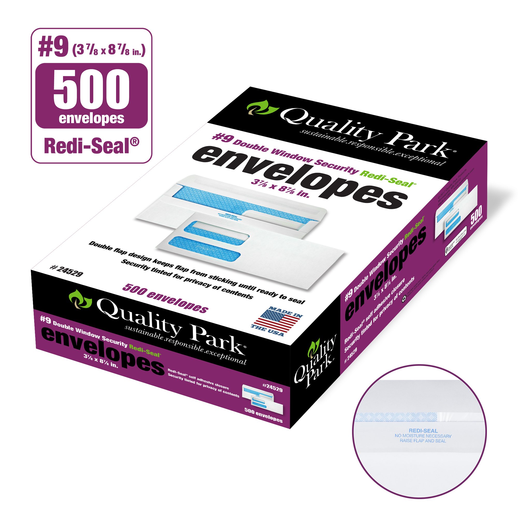 Premium #8 5/8 & #9 Double-Window Security Envelopes - Self Seal, 24 lb White (500/Box) - Ideal for Invoices, QuickBooks Statements & Business Mailings - 3-7/8 x 8-7/8 Inches