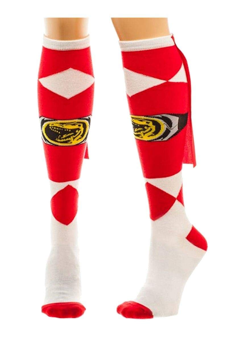 Power Rangers Red Cape Knee High Socks for Women - Superhero Cosplay Costume Accessories, Halloween Dress Up & Comic-Con Outfit Ideas