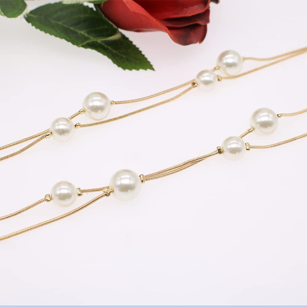 Fashion Bohemian Layered Pearl Sweater Necklace for Women - Gold & Silver Tone Statement Jewelry Gift - Perfect for Casual Outfits, Office Wear & Special Occasions