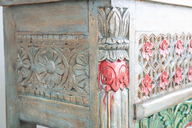 Hand Carved Wooden Indian Console Table - Solid Wood Entryway Table for Hallway, Living Room & Foyer Decor | Traditional Handcrafted Furniture for Home & Office