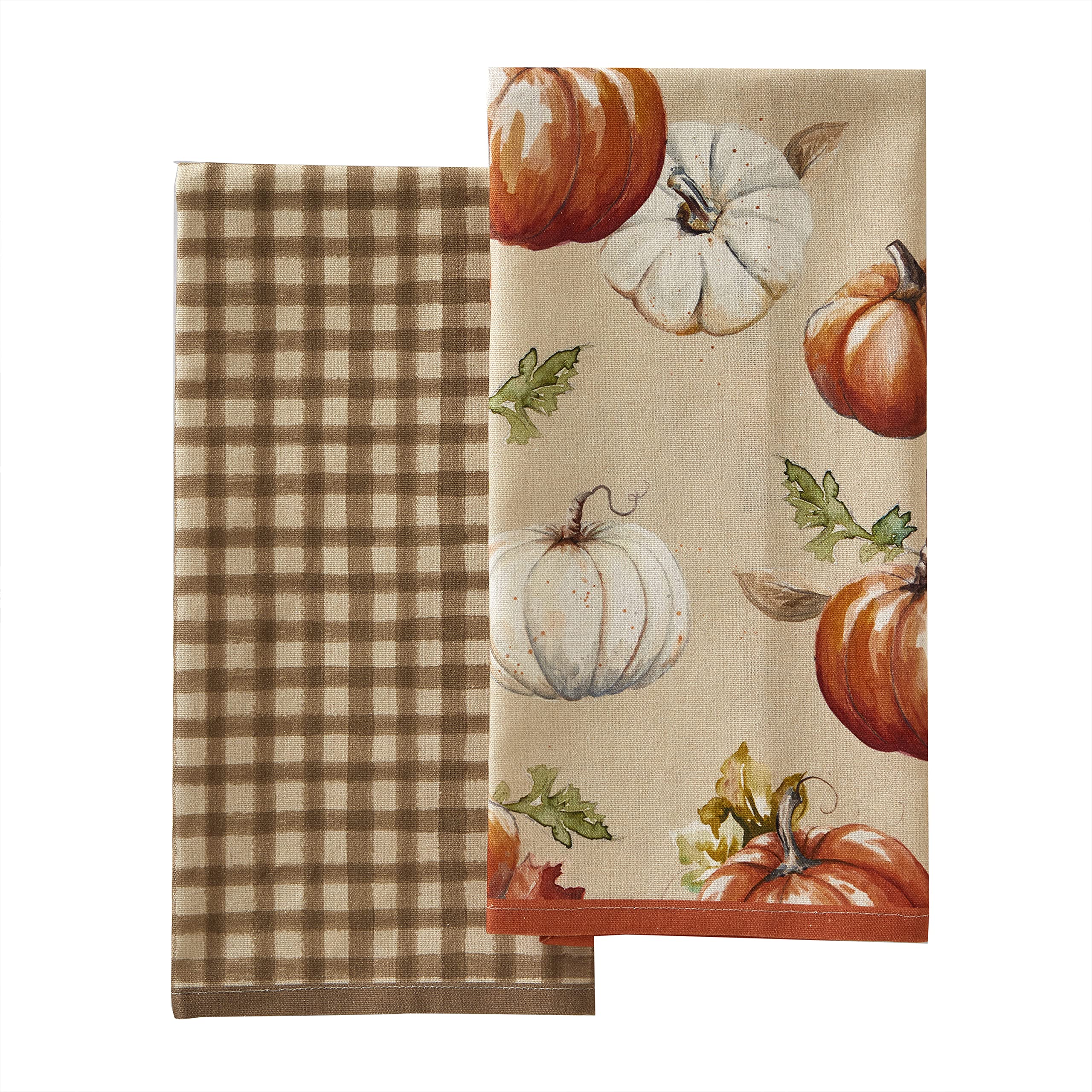 SKL Home Harvest Autumn Pumpkins Dish Towel Set - Natural Cotton Kitchen Towels, 2 Pack - Perfect for Fall Decor, Thanksgiving & Farmhouse Style Kitchens