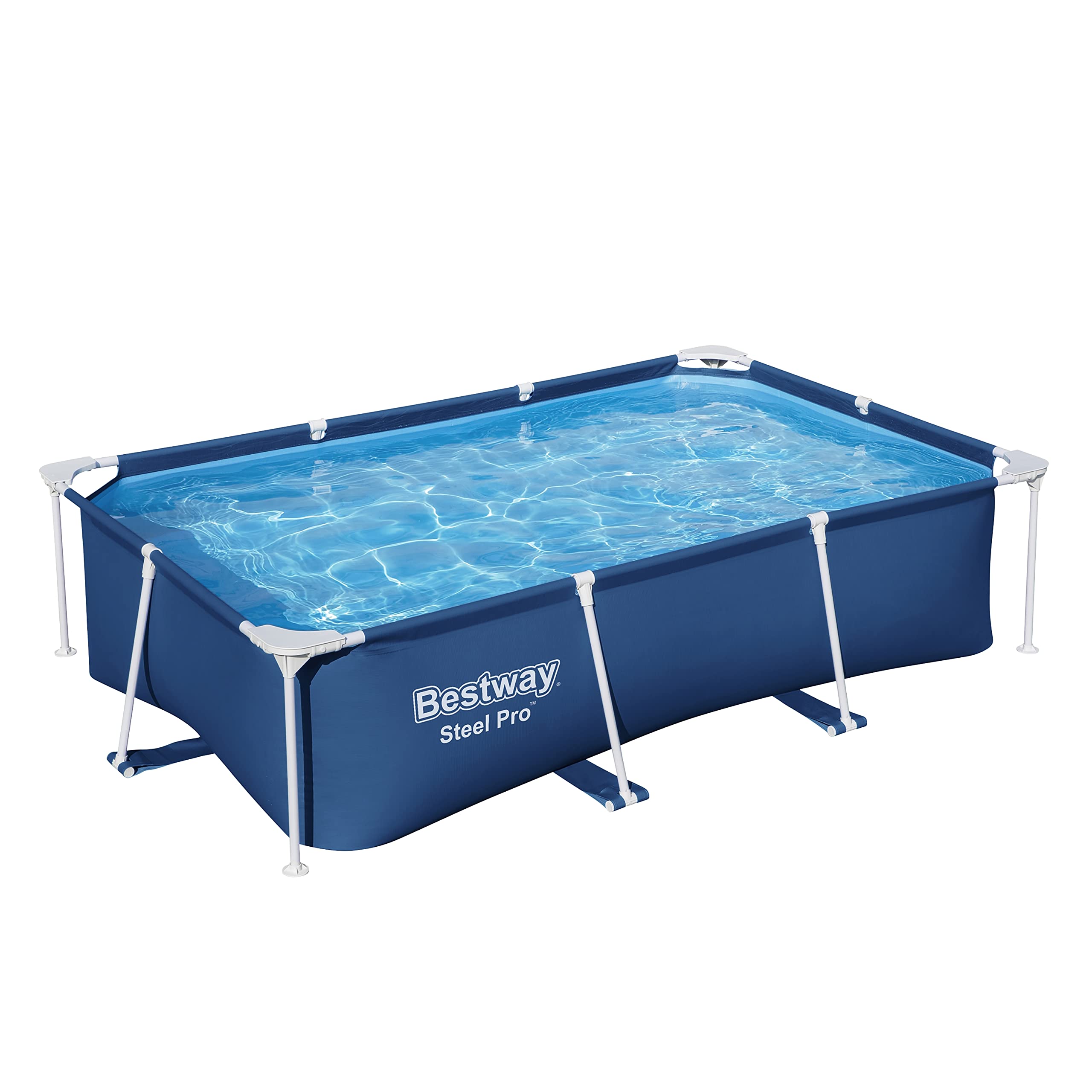 Bestway Steel Pro 2.6m x 1.7m x 61cm Rectangular Above Ground Swimming Pool - Durable Outdoor Family Pool for Backyard, Garden & Summer Fun