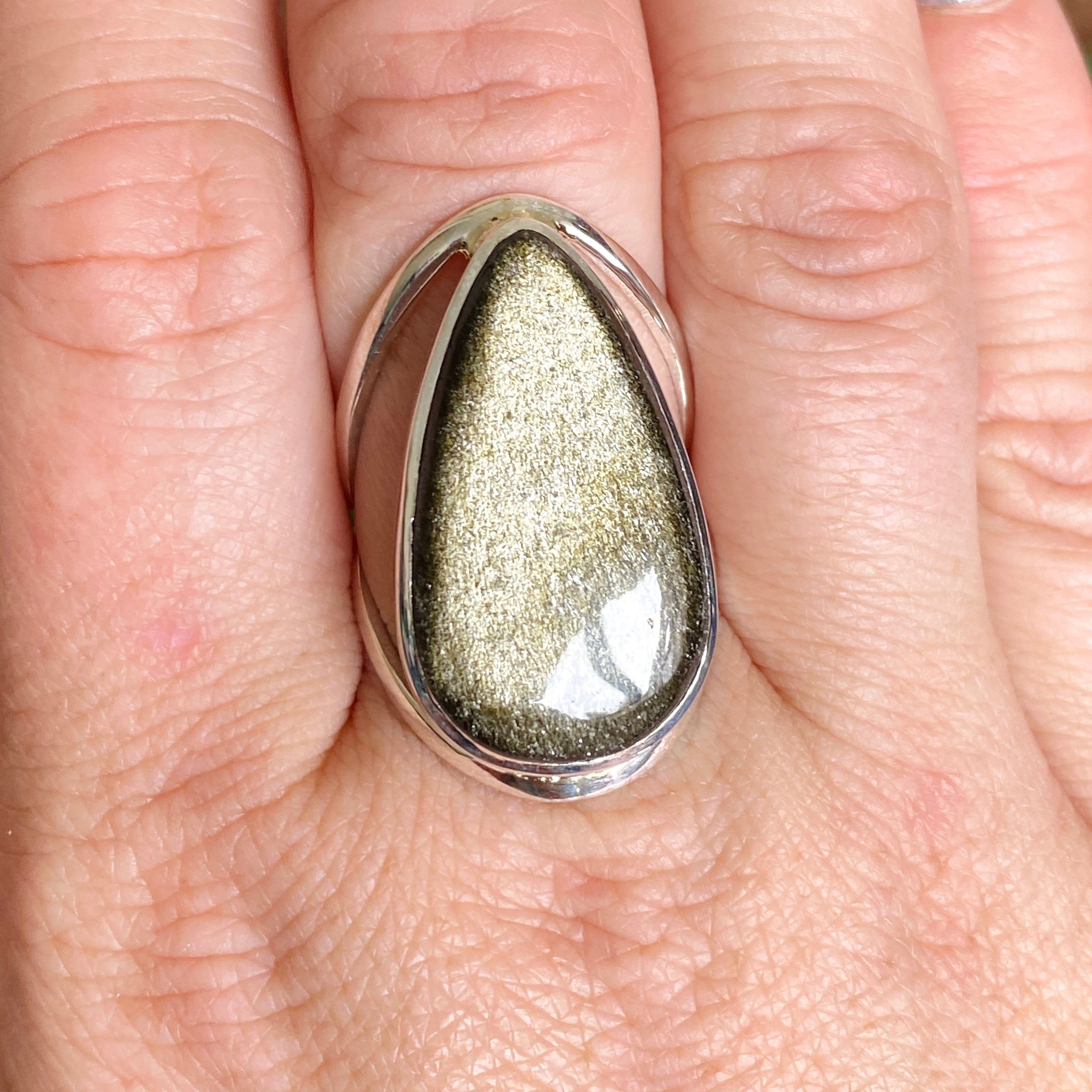 Goldsheen Obsidian Teardrop Cabochon Split Band Ring - Size 9 - KRGJ3344 - Elegant Jewelry for Women, Perfect for Weddings, Parties & Special Occasions