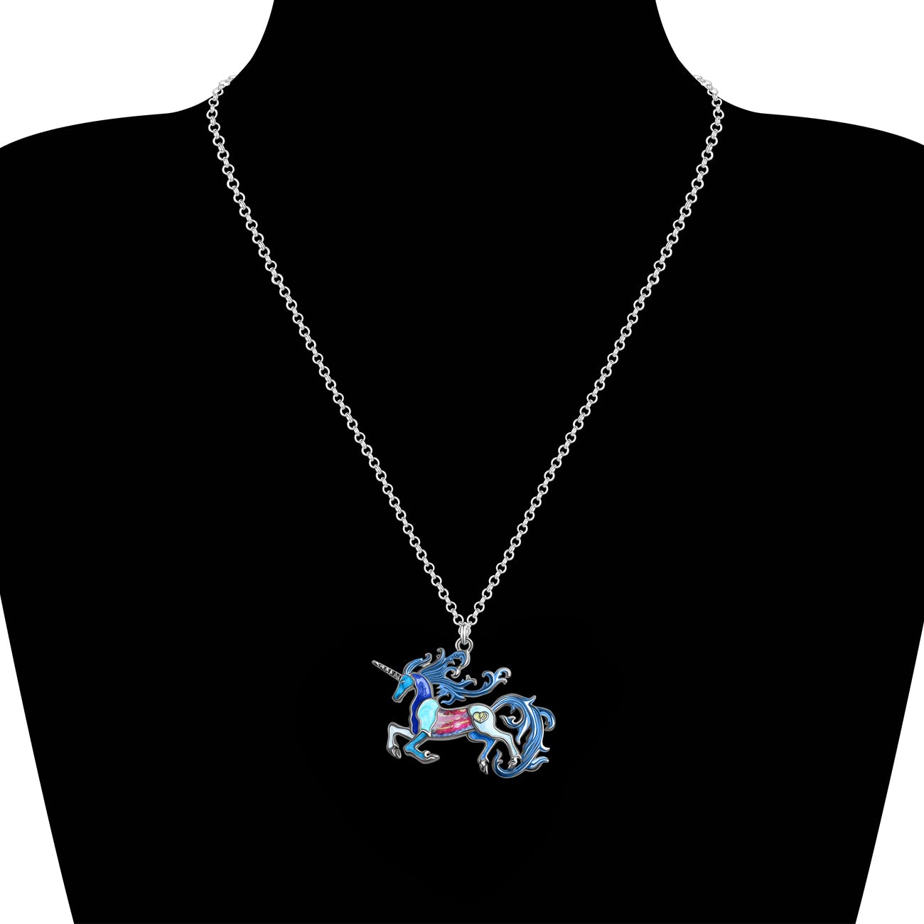 BONSNY Fantasy Enamel Alloy Unicorn Necklace Pendant - Elegant Horse Jewelry for Women & Girls, 18