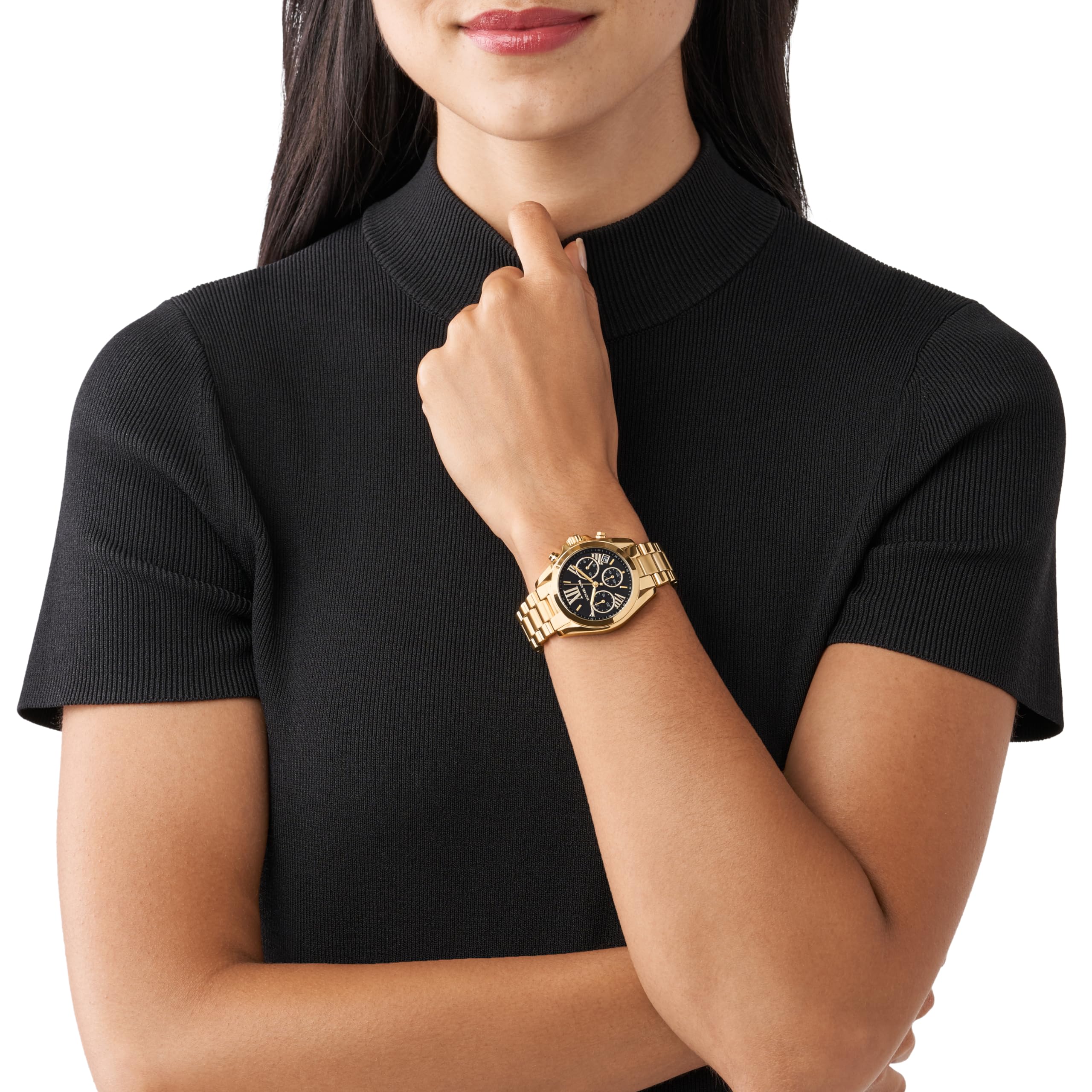 Michael Kors Bradshaw Women's Stainless Steel Chronograph Watch - Gold-Tone with Leather Band | Luxury Fashion Watch for Everyday Wear & Special Occasions
