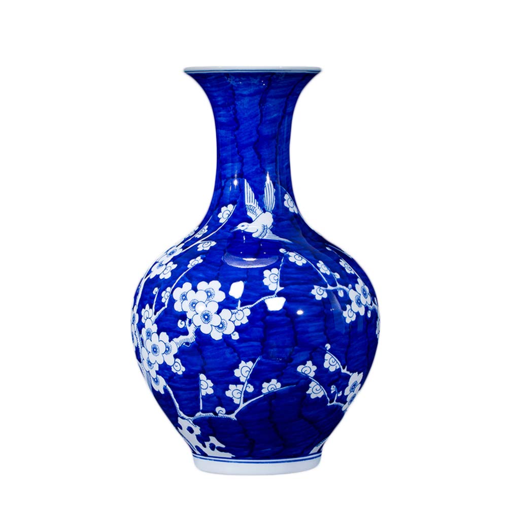 JR%L Classic Blue and White Porcelain Floral Temple Jar Vase - Handcrafted Ceramic Decorative Vase for Living Room, Bedroom, Office & Wedding Decor | Perfect for Home Decor, Centerpiece, and Gift Giving