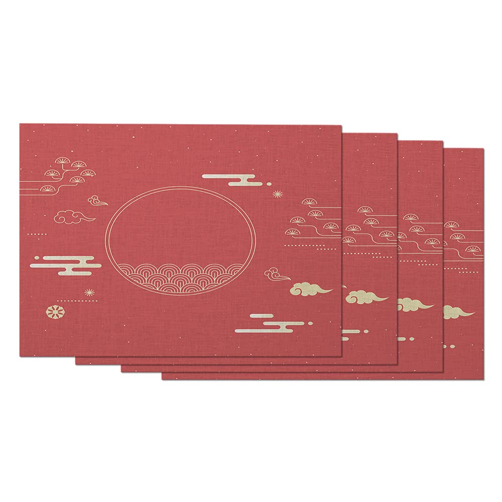 Korean Traditional Pattern Placemats Set of 4 - Cotton Linen Table Mats for Dining & Home Decor