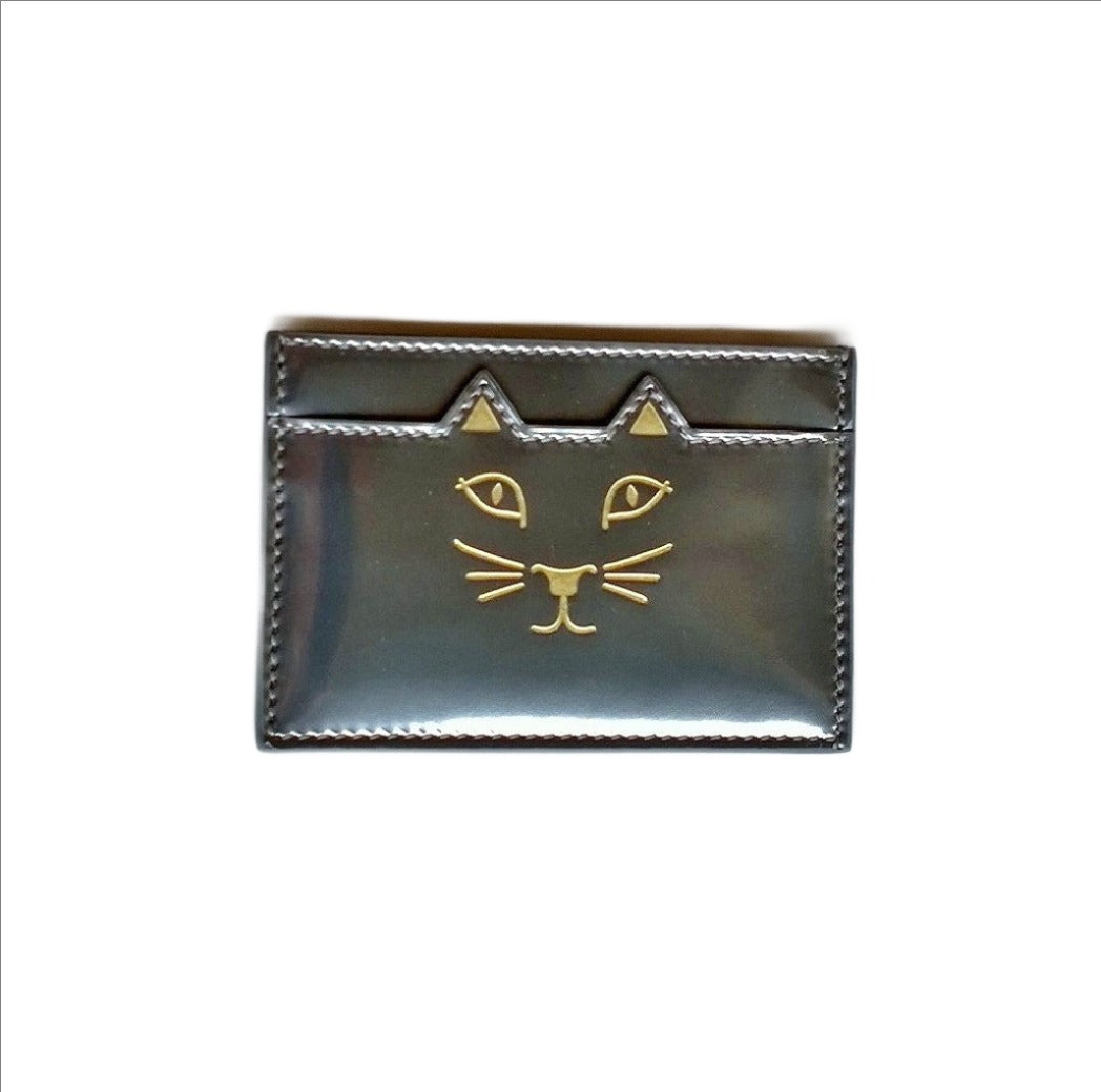 Charlotte Olympia Silver Kitty Card Holder - Petite Feline Wallet for Credit Cards & ID - Perfect for Parties, Travel and Everyday Use