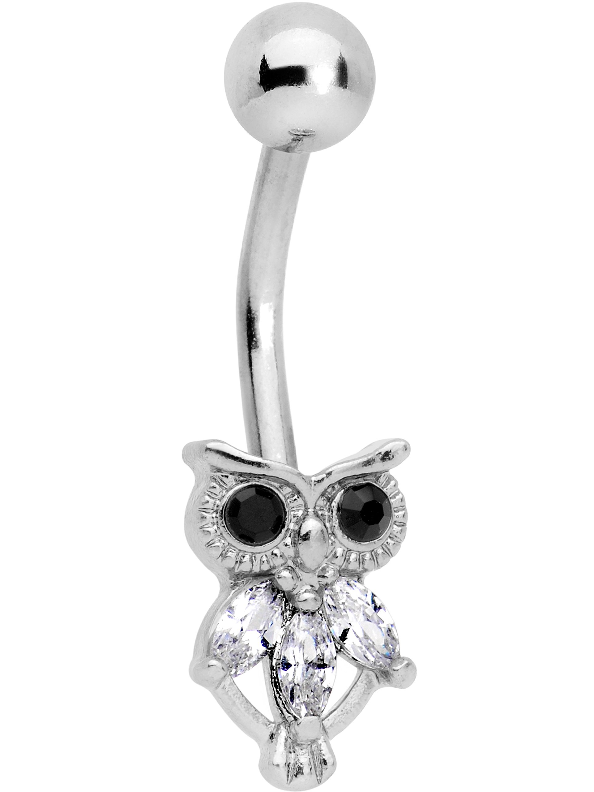 Body Candy Stainless Steel Owl Belly Ring - Cute Night Eye Design for Navel Piercing Jewelry | Perfect for Parties, Nightlife & Unique Style