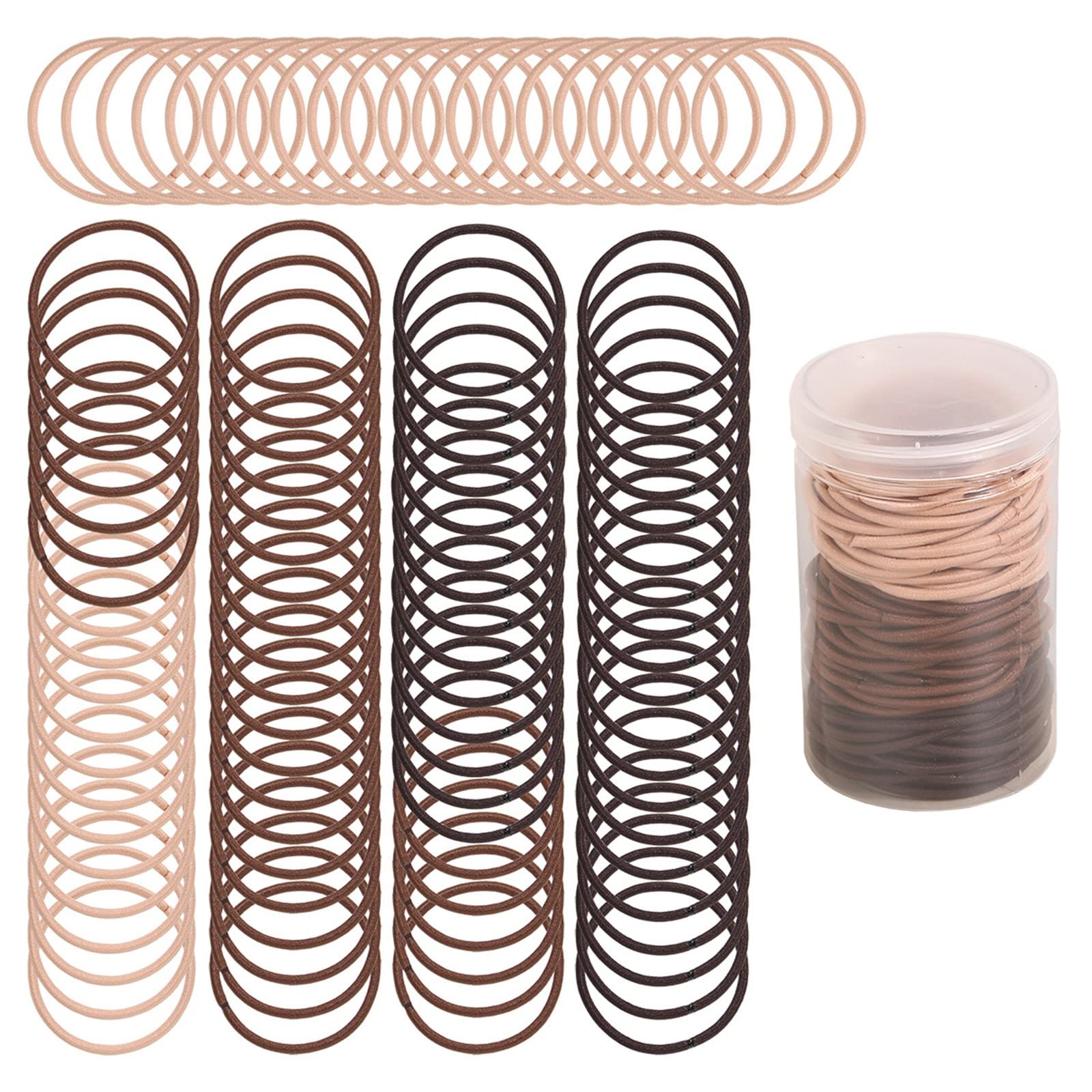 100-Piece Candy Color Hair Tie Set for Girls - Skinny Hair Bands, Clips & Holder - Coffee (One Size) - Perfect for School, Sports & Everyday Styling