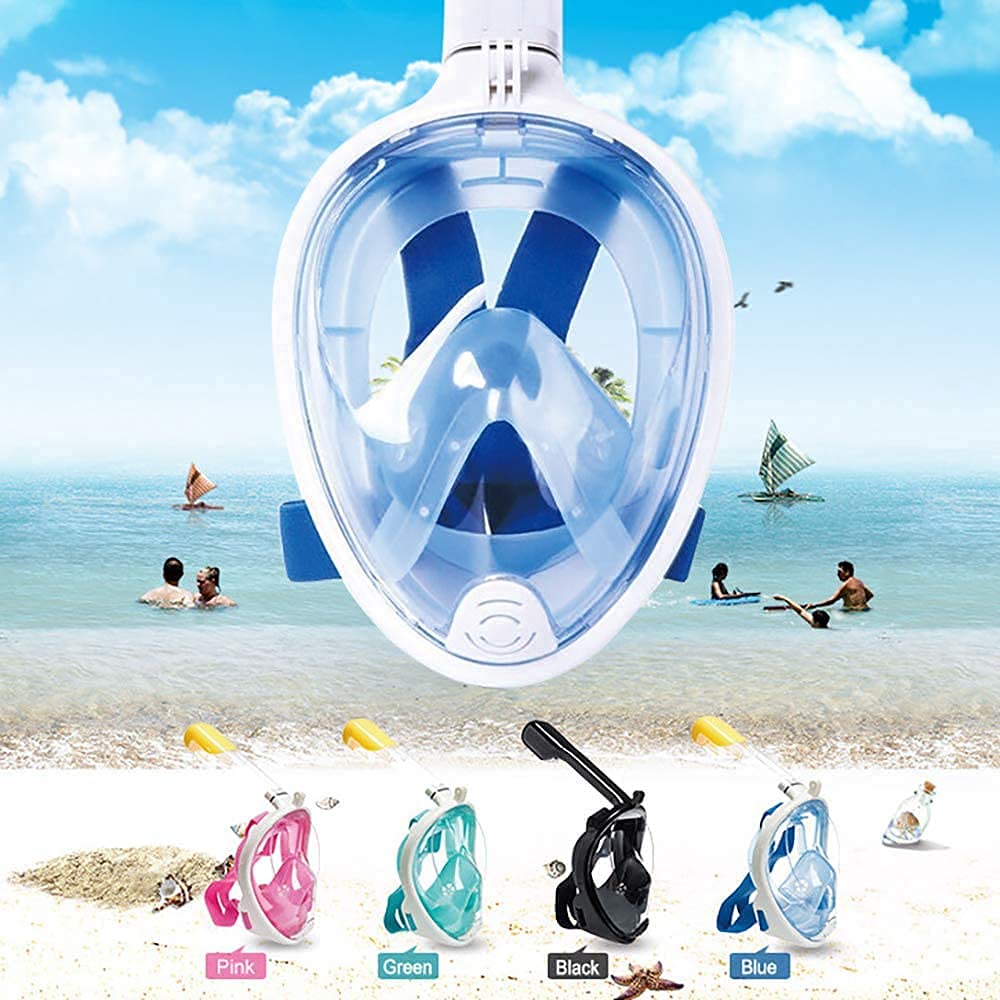 **Foldable Full Face Snorkel Mask for Adults & Kids - Anti-Fog Scuba Diving Mask with Wide Underwater View - Blue (L/XL) - Perfect for Ocean Adventures, Snorkeling & Swimming**