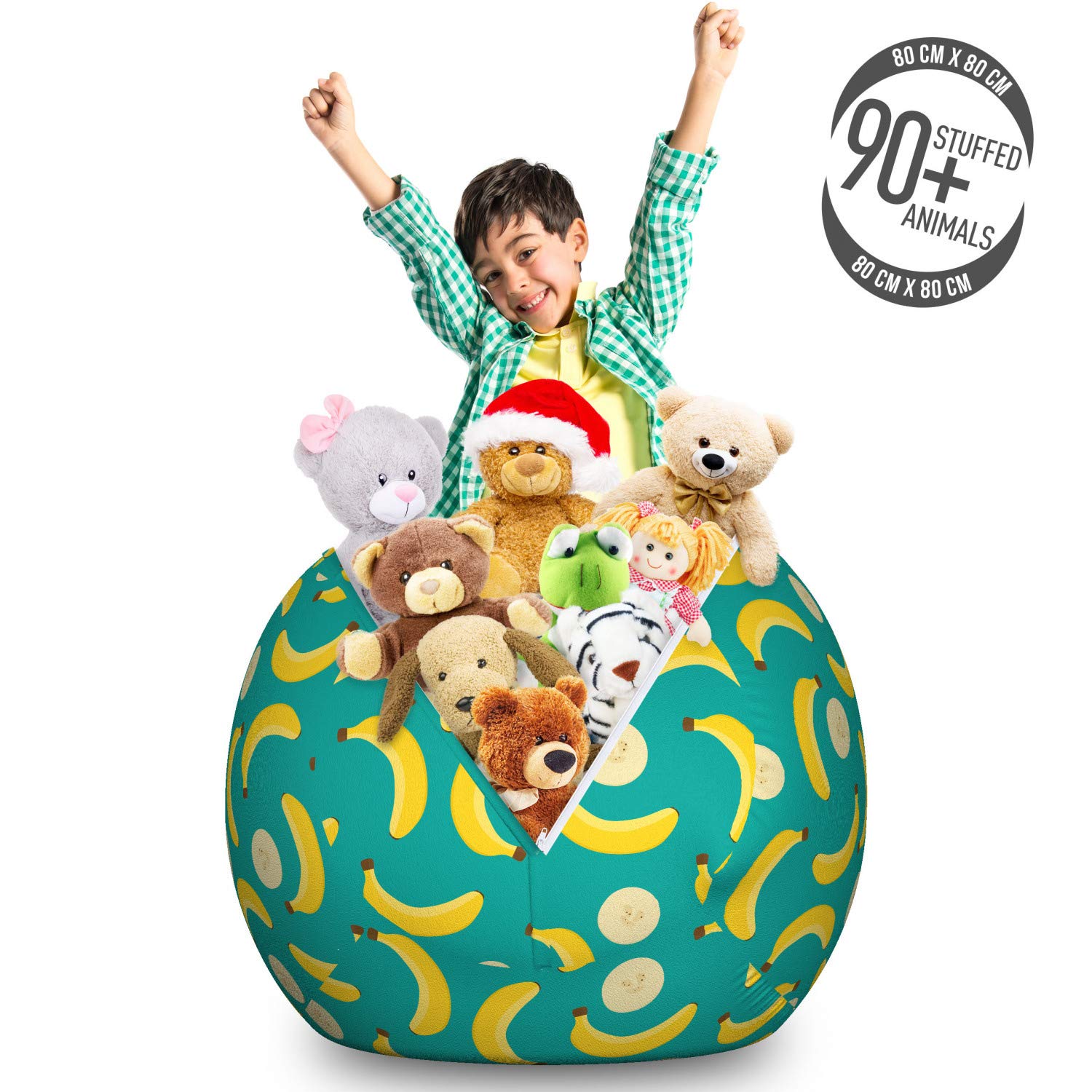 Ambesonne Banana Storage Toy Bag Chair - Large Washable Stuffed Animal Organizer with Whole & Sliced Fruit Pattern - Perfect for Kids' Room, Nursery, Playroom & Toy Storage (Seafoam Mustard)