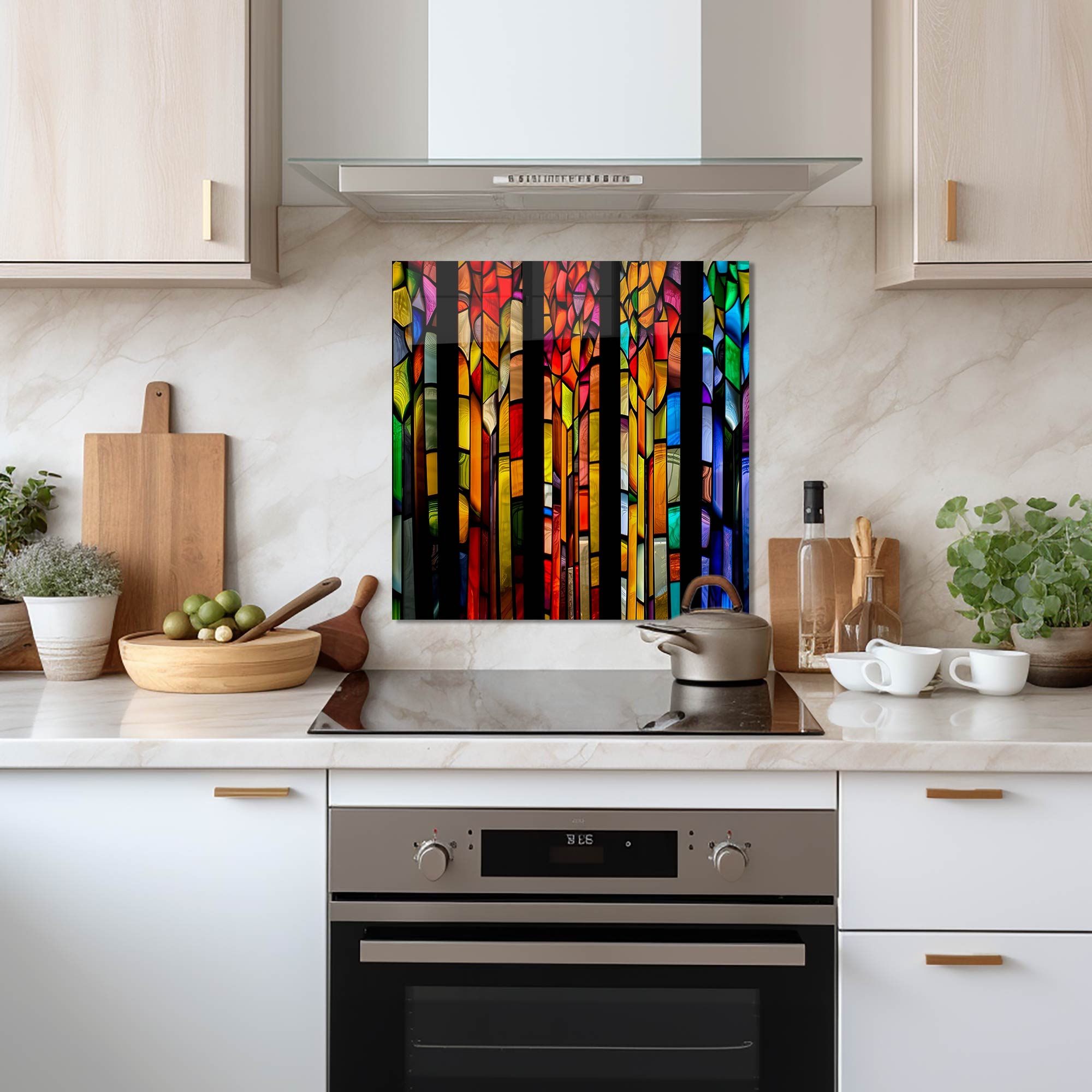 Vibrant Floral Striped Glass Splashback - Modern Kitchen Backsplash for Stylish Home Decor | Perfect for DIY Kitchen Renovation & Interior Design
