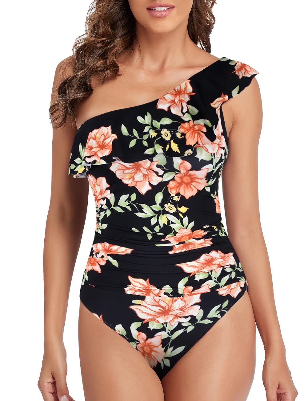 Hilor Women's One Piece Swimsuit - Tummy Control Asymmetric One Shoulder Bathing Suit for Beach, Pool & Vacation | Sexy Slimming Swimwear for Women