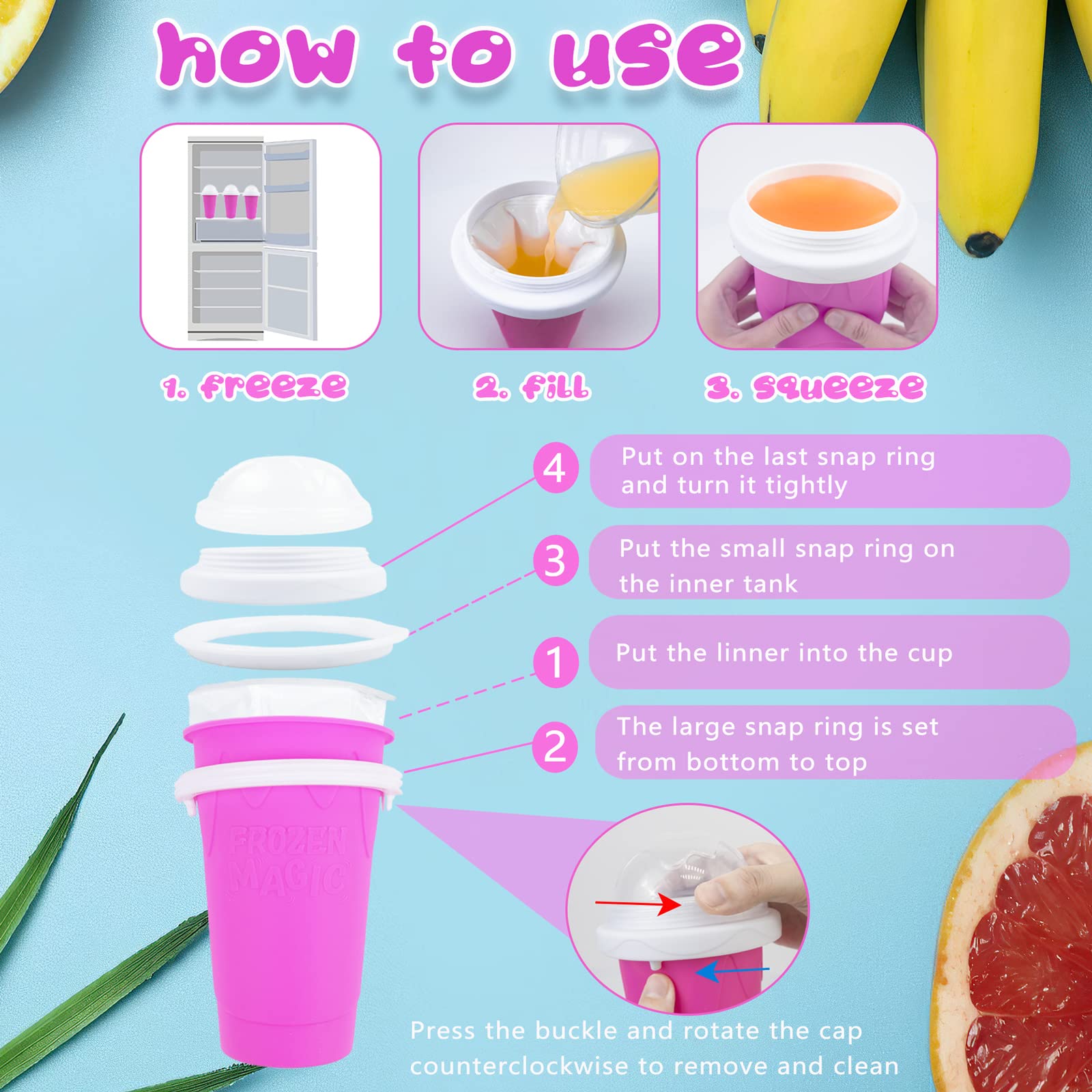 Hoinvaet® Magic Slushy Maker Squeeze Cup - DIY Frozen Drink Maker for Homemade Slushies, Milkshakes & Smoothies - Fun Cooling Cup for Kids Birthday Gifts (Pink) - Perfect for Summer Parties, Picnics & Backyard Fun