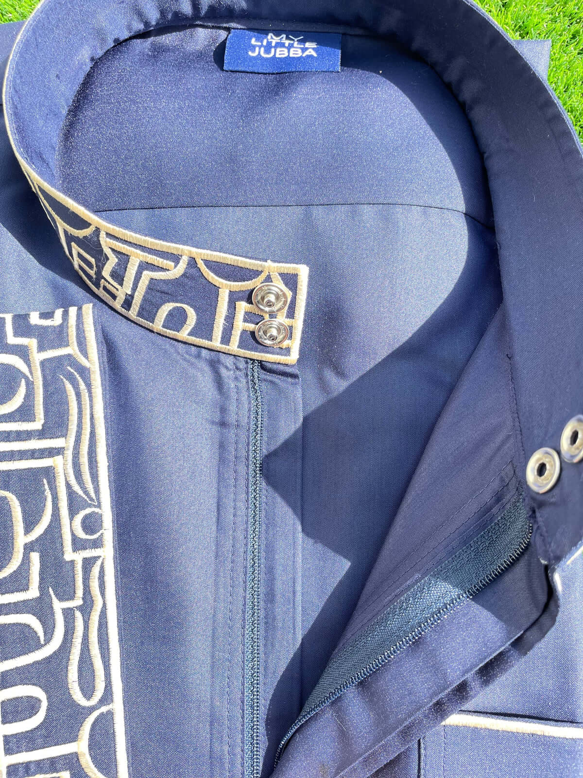 Premium Men's Blue Saudi Thobe with Gold Embroidery - Traditional Arabic Islamic Robe for Eid, Wedding & Special Occasions