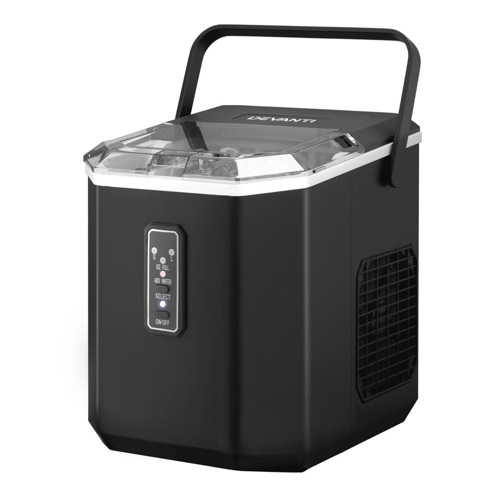 Devanti 12kg (26.5lb) Portable Ice Maker Machine with 1.3L Water Tank & Built-in Scoop Holder - Fast Ice Production for Home, Office, Party, RV & Outdoor Use - Black