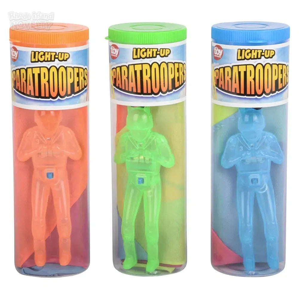 4 Pack LED Light Up Paratrooper Toys - Fun Glow in The Dark Flying Parachute Men for Kids Outdoor Games, Birthday Parties & Nighttime Play