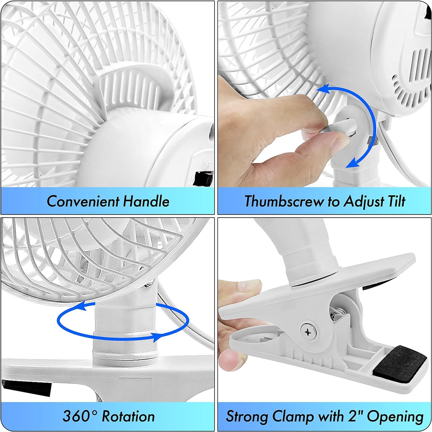 6 Inch Portable Clip on Fan - Adjustable Tilt, Quiet 2-Speed Mini Desk Fan for Stroller, Bedside & Office | Black | Perfect for Nursery, Dorm Room & Home Office Cooling