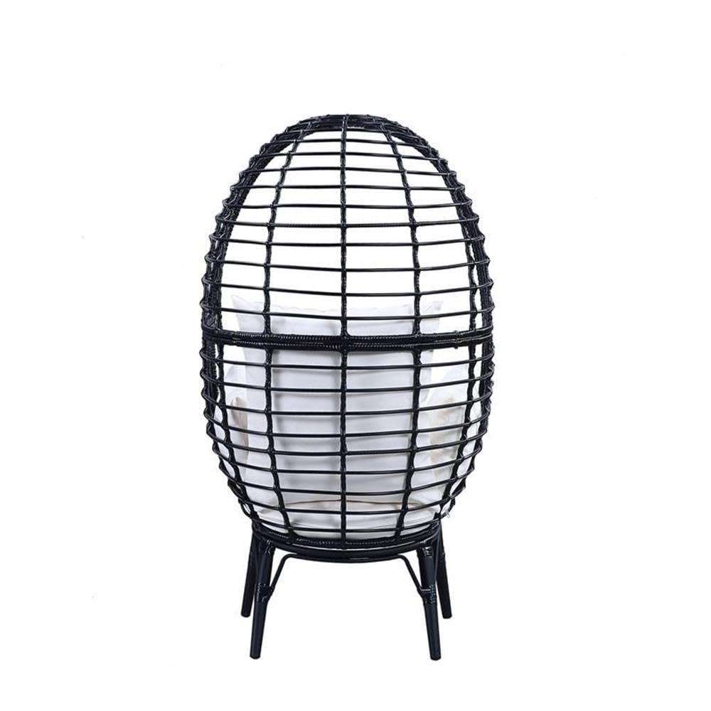 Acme Penelope Patio Lounge Chair - Light Gray Fabric with Black Metal Frame - Outdoor Furniture for Poolside, Garden & Deck Relaxation