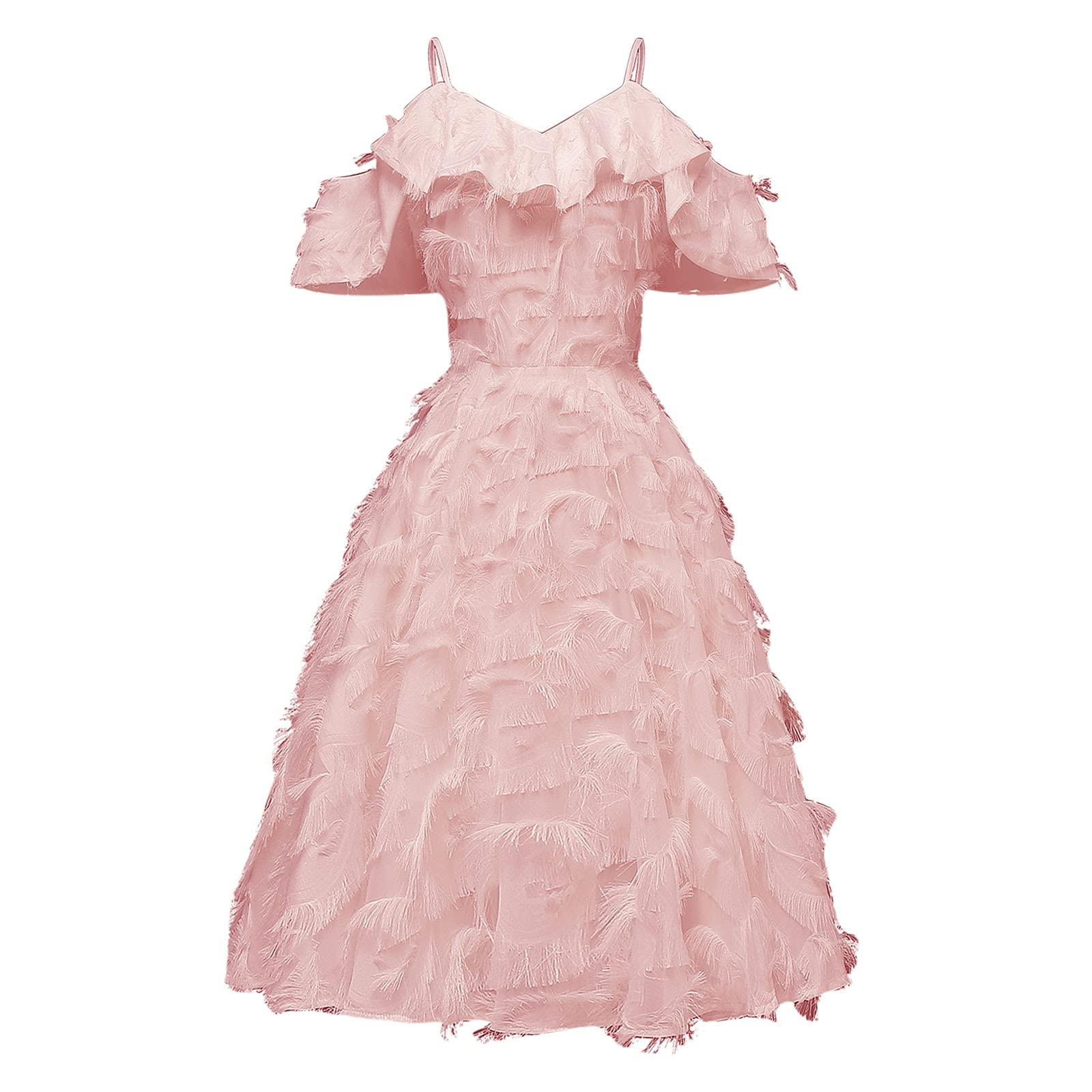Elegant Off-the-Shoulder Ruffle Prom Dress with Tassel Details - Formal Wedding Guest Dress for Women - Perfect for Evening Parties, Cocktail Events & Special Occasions