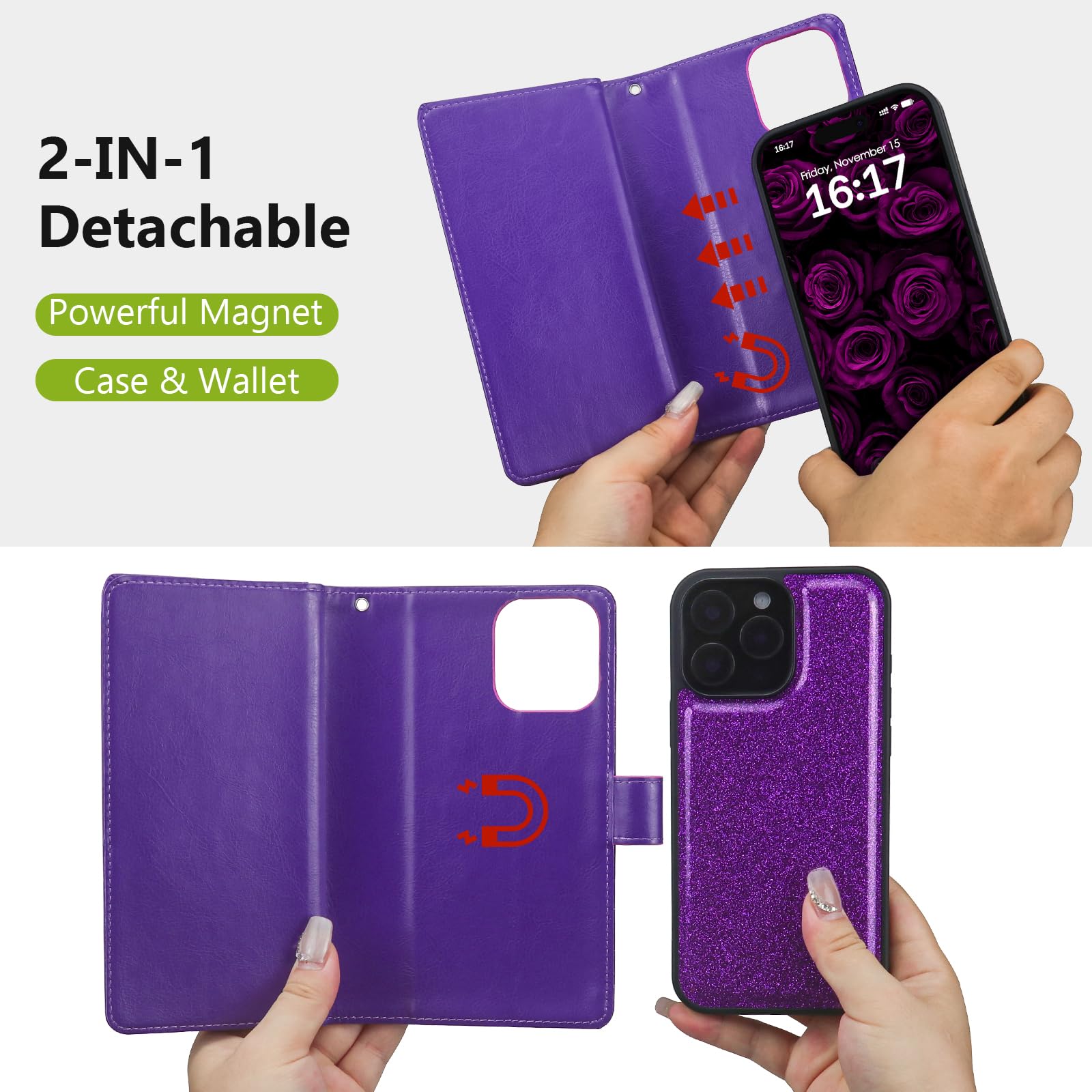 Magnetic Detachable Wallet Case for iPhone 13 Pro Max (6.7