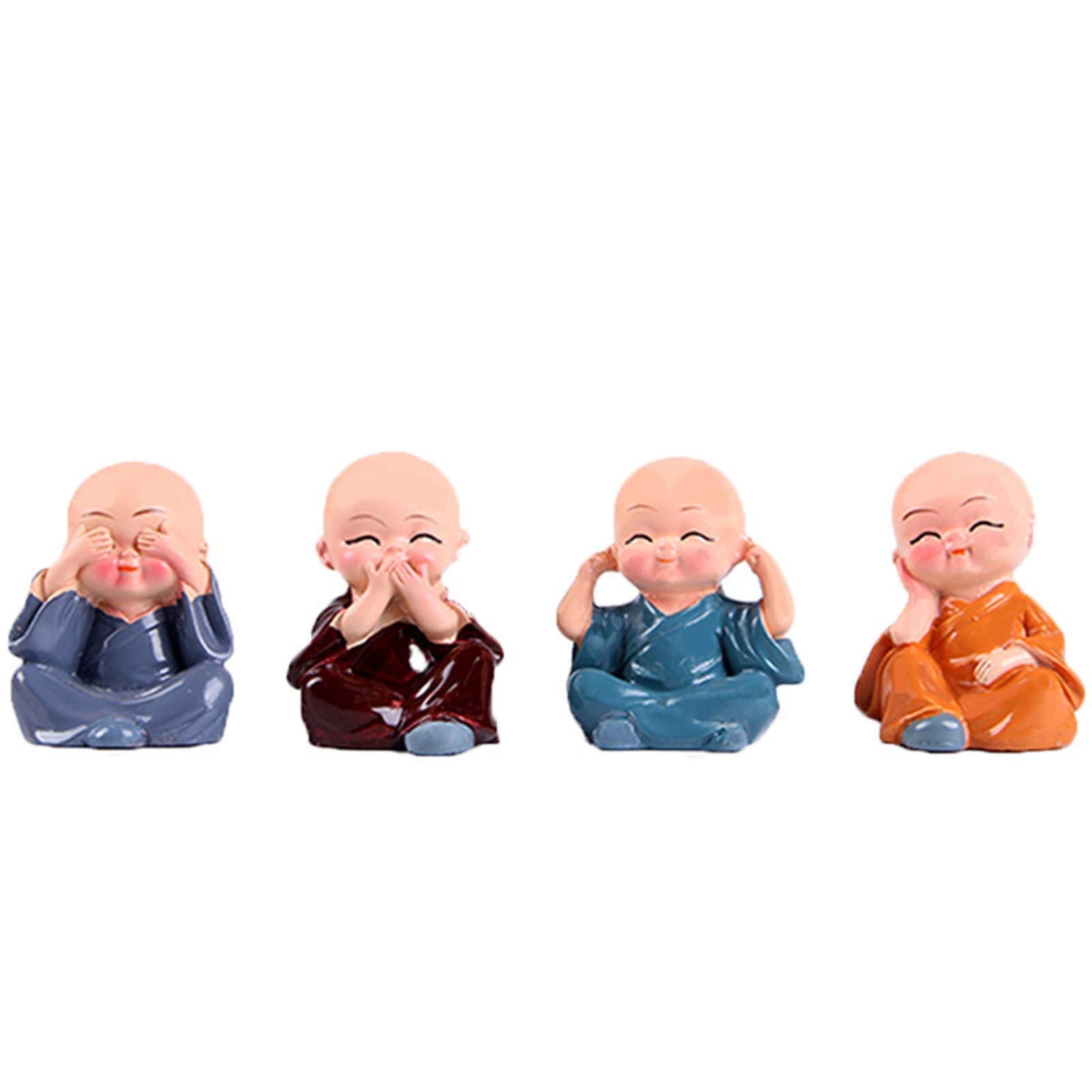 Comigeewa 4Pcs Resin Miniature Small Monk Figurines - Handcrafted Buddhist Monk Statues for Home, Office, Car Decor, Meditation Altar & Spiritual Gifts