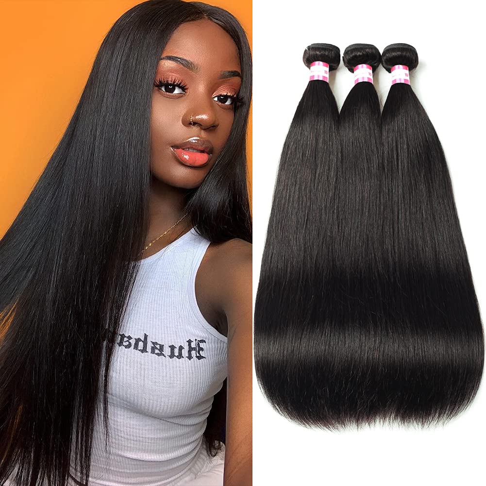 Premium 9A Brazilian Virgin Unprocessed Straight Human Hair Bundles - 3 Bundles (24