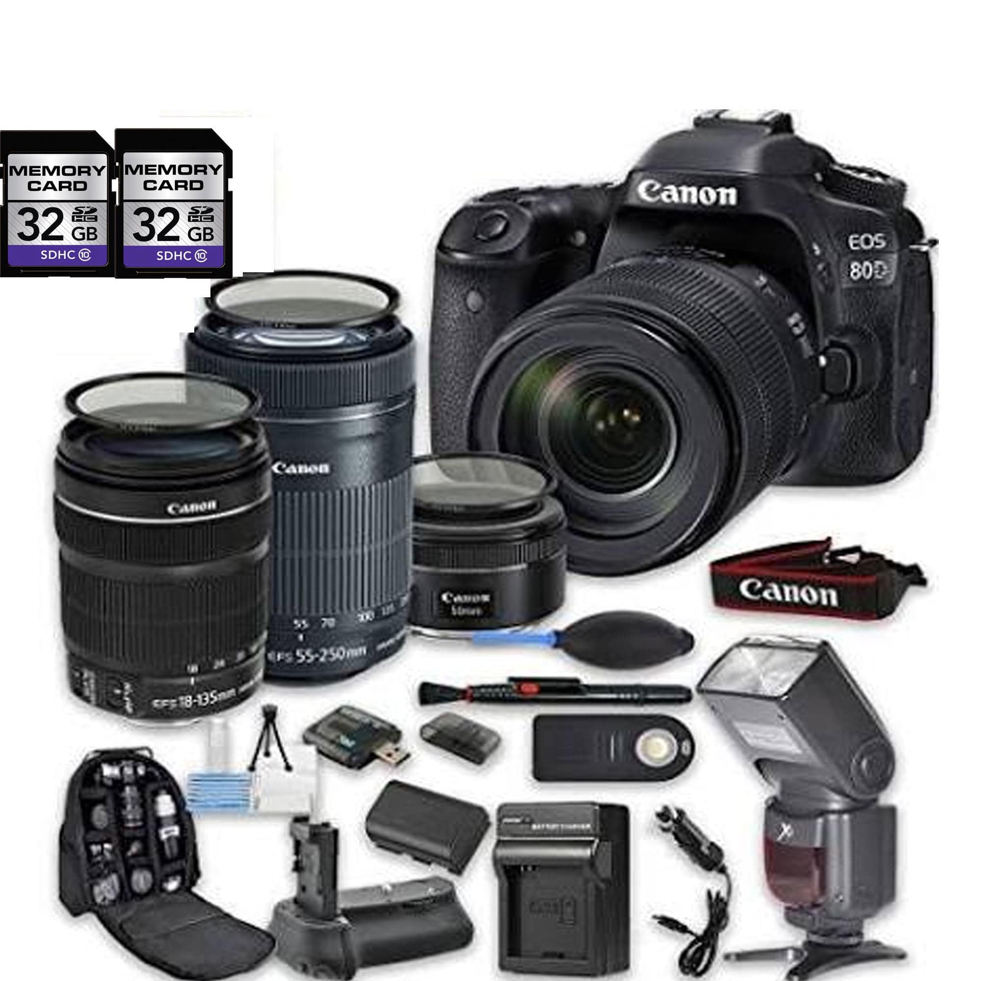 Canon EOS 80D DSLR Camera Bundle with EF-S 18-135mm Lens, EF-S 55-250mm f/4-5.6 IS STM Lens & 50mm f/1.8 STM Lens - Perfect for Portrait, Wildlife & Travel Photography