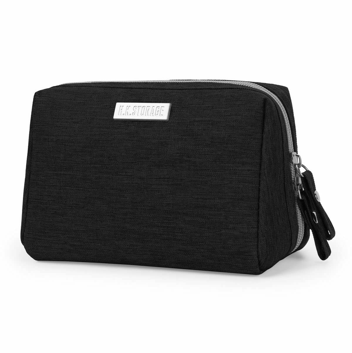 Black Mini Makeup Bag for Women - Small Cosmetic Pouch with Mirror, Travel Toiletry Organizer for Purse, Gym, Vacation & Daily Essentials Storage