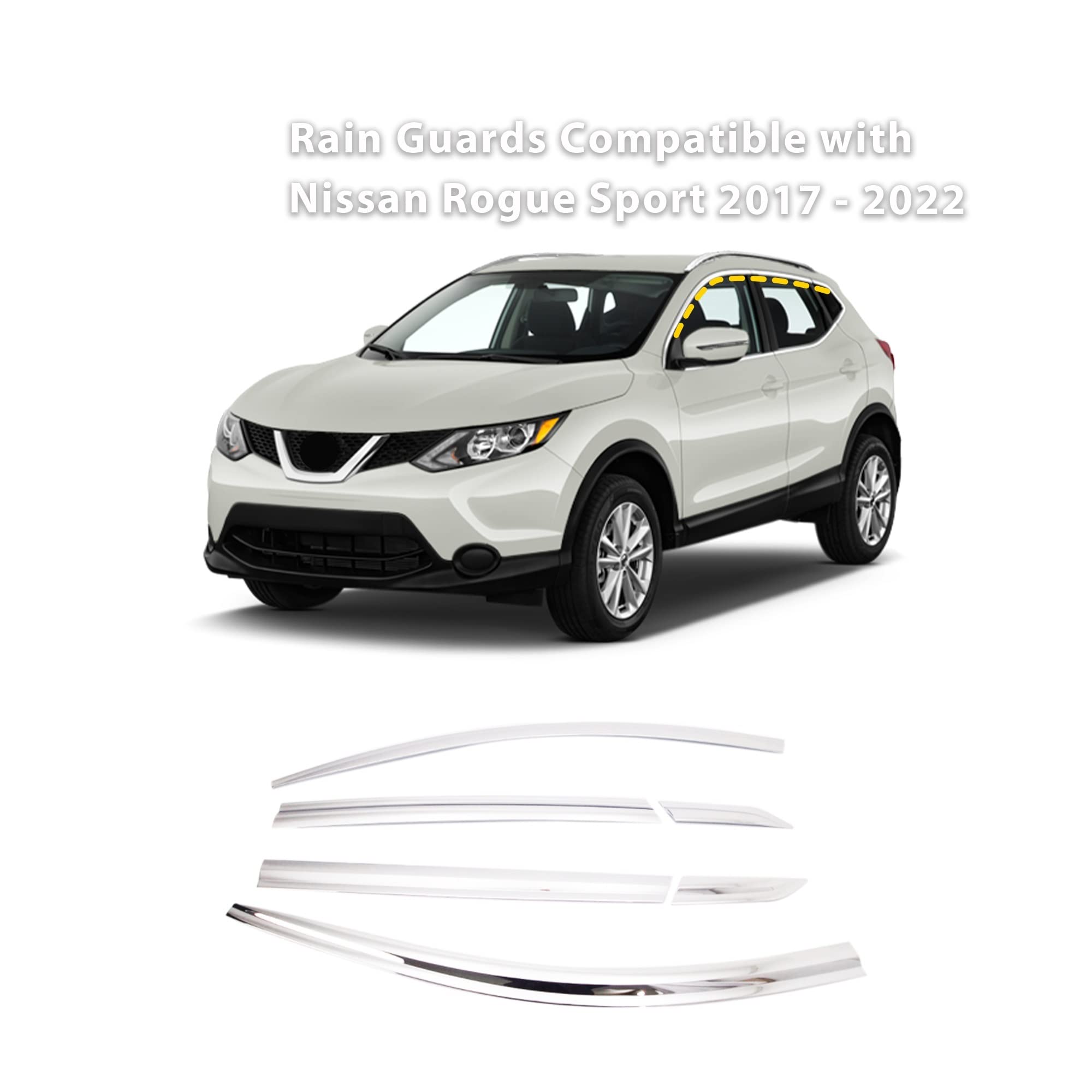 AUTOCLOVER Chrome Tape-On Rain Guards for Nissan Rogue Sport 2017-2022 (6PCs) - Window Deflectors for Weather Protection & Enhanced Style