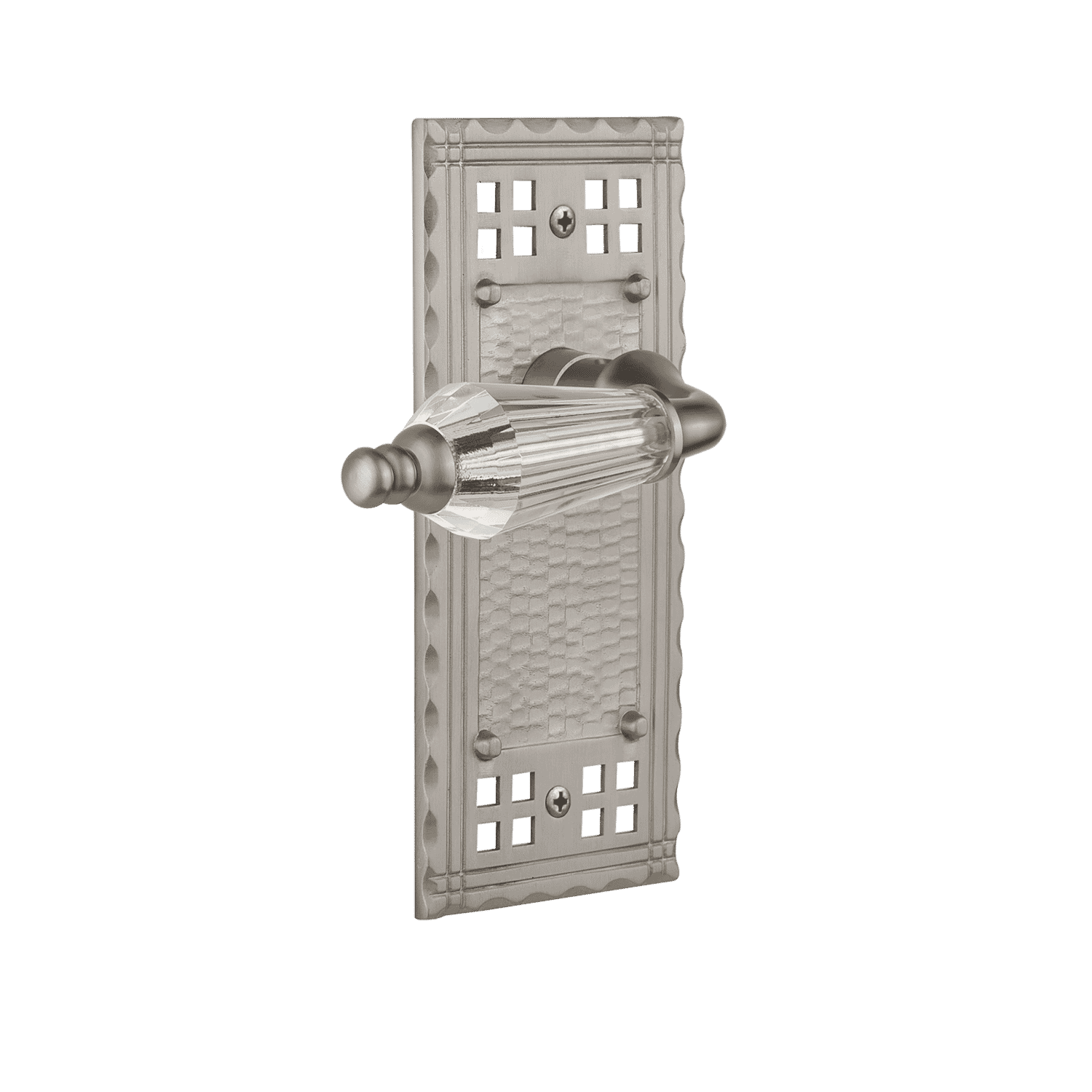 Craftsman Satin Nickel Long Plate with Parlour Crystal Lever - Perfect for Vintage Door Hardware & Home Restoration Projects