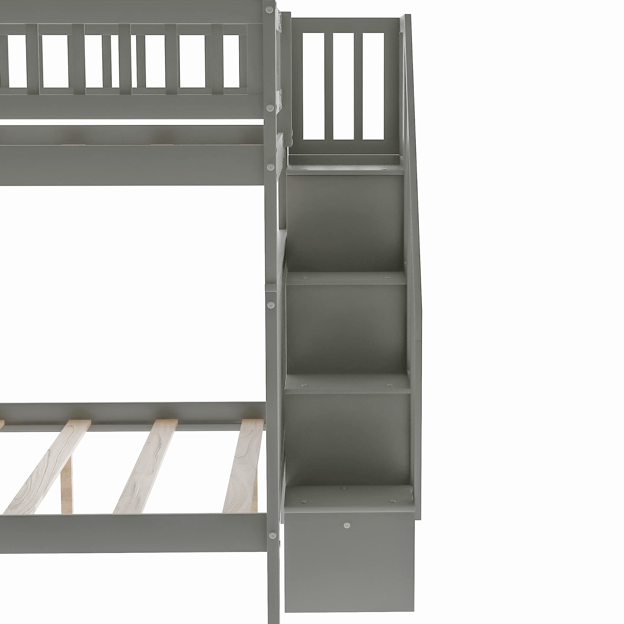 MERITLINE Full Over Full Bunk Bed with Stairs & 2 Storage Drawers - Convertible Wooden Loft Bed for Kids & Teens - Space-Saving Twin Bunk Bed Separates into 2 Full Beds (Grey) - Perfect for Small Bedrooms, Dorms & Shared Kids' Rooms