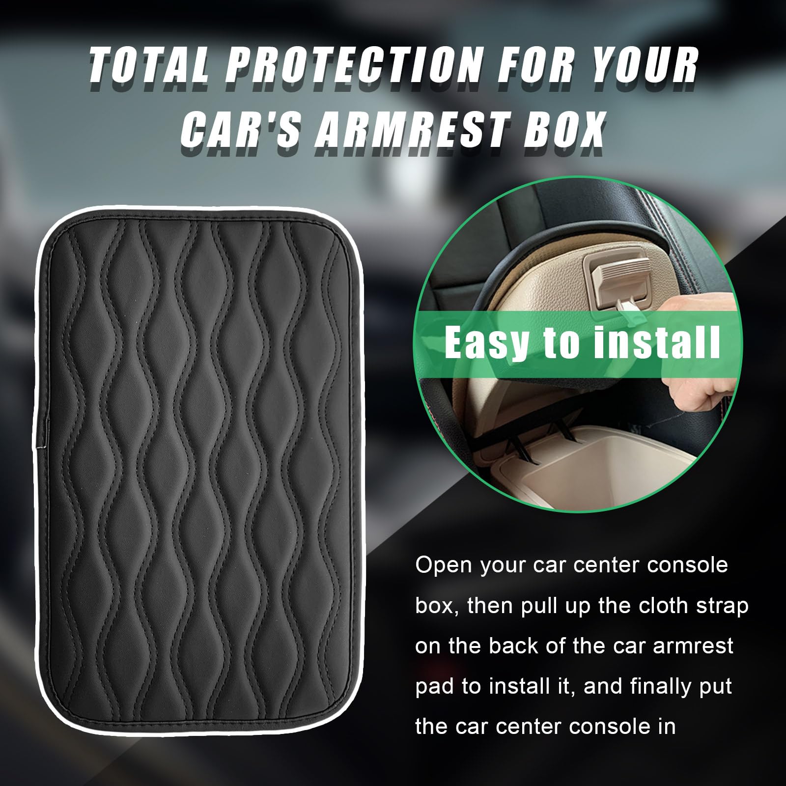 Universal Car Center Console Pad - Waterproof PU Leather Armrest Cover for Auto Seat Box Protection | Durable Interior Accessories for Car, SUV & Truck (Black) | Perfect for Long Drives & Daily Commutes