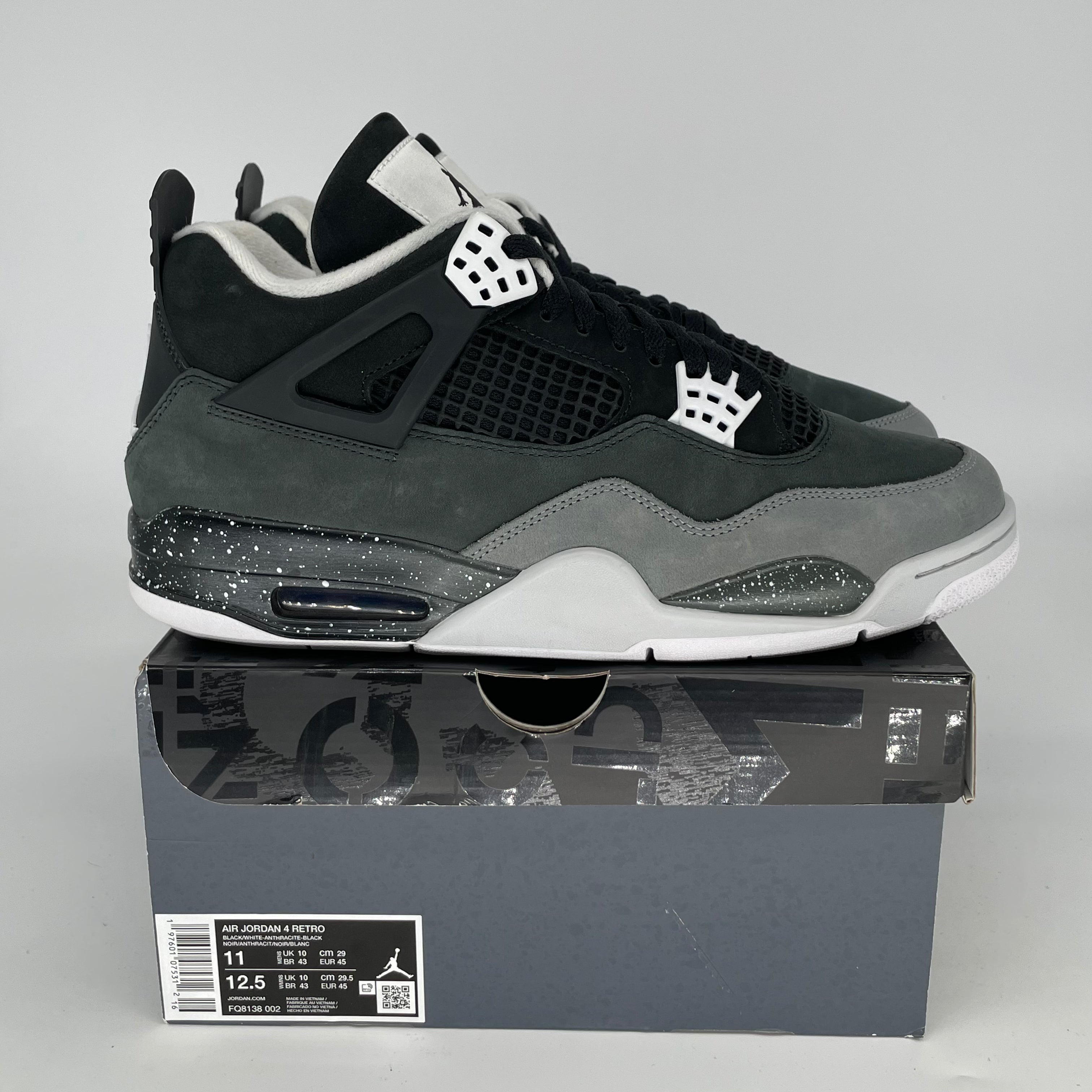 Air Jordan 4 Fear Sneakers - Men's Size 11 / Women's Size 12.5W - Style Code FQ8138-002 - Black & Grey Basketball Shoes for Streetwear & Casual Outfits