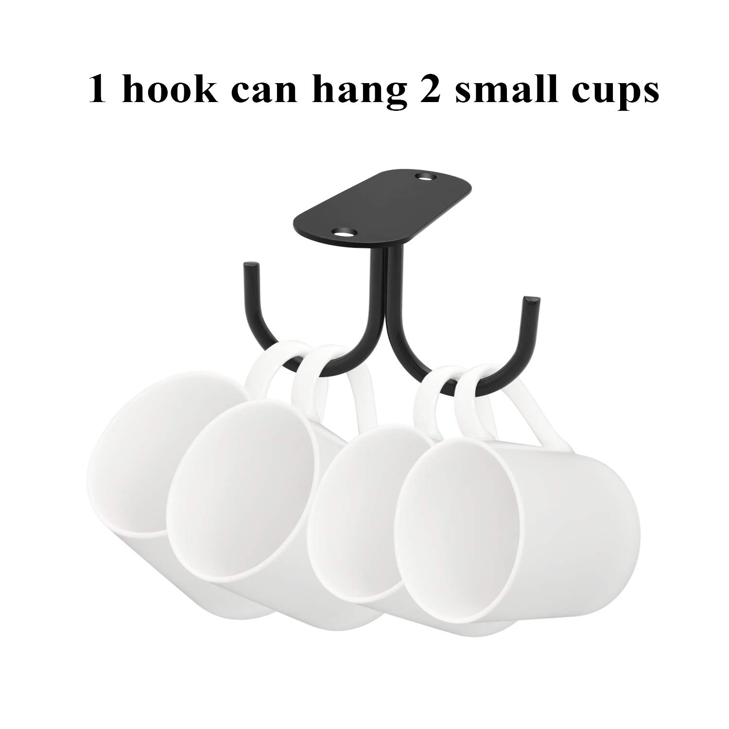 Rustic Under Cabinet Mug Hooks - 6 Pack Black Coffee Cup Holder Organizer Rack for Kitchen, Shelf Hanging Hooks Perfect for Mugs, Tea Cups & Utensils Display - Ideal for Small Spaces, Coffee Bars & Home Organization