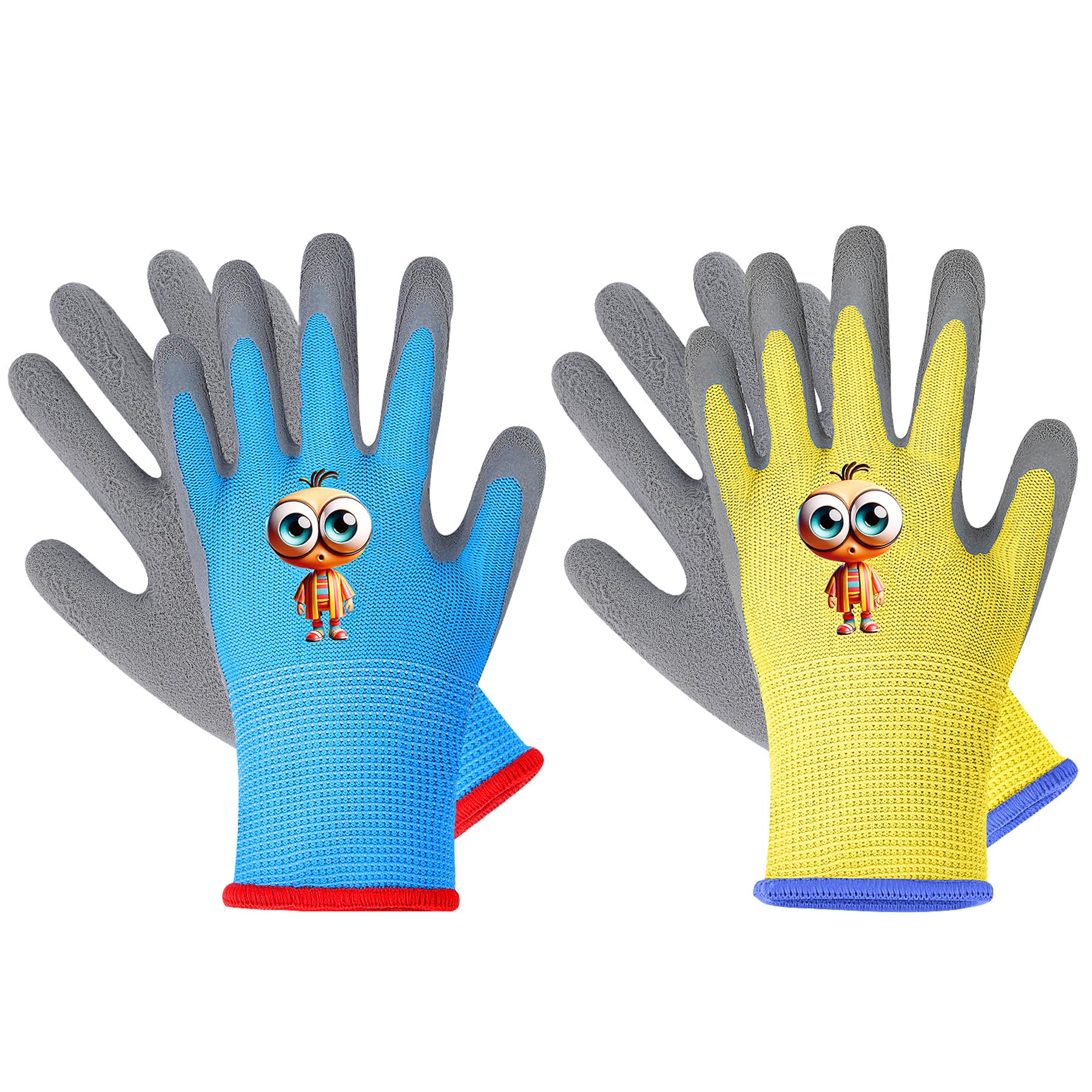 **Kids Gardening Gloves - 2 Pairs Non-Slip Rubber Safety Gloves for Toddlers (Ages 3-5) - Yellow & Blue - Perfect for Gardening, Fishing, Cycling & Outdoor Play**