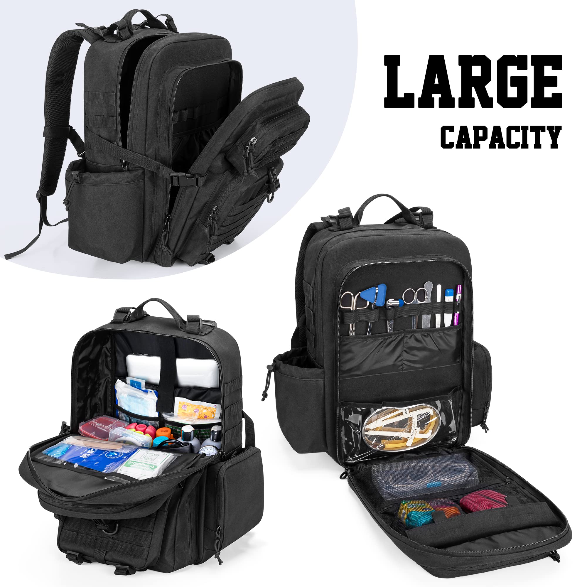 **Damero Medical Tactical Backpack - First Aid & Emergency Supplies Bag with Top Y-Strap for Hiking, Trekking, Hunting, Camping - Durable & Water-Resistant (Black) - Perfect for Outdoor Adventures & Emergency Preparedness**