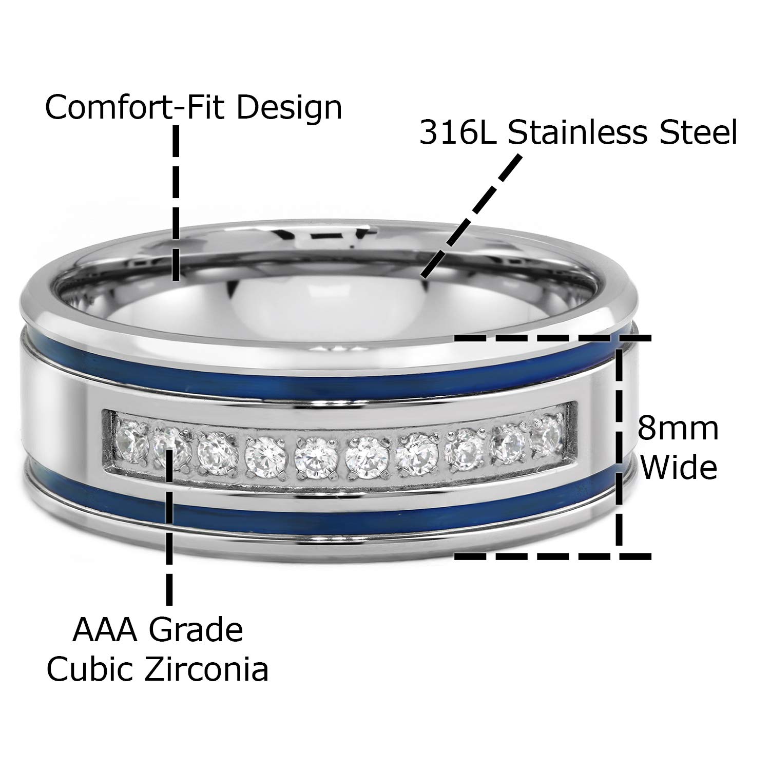 Romantic Blue Wedding Ring Set for Couples - 3 Piece Stainless Steel CZ Engagement Rings for Him and Her - Perfect for Anniversaries, Proposals & Romantic Occasions