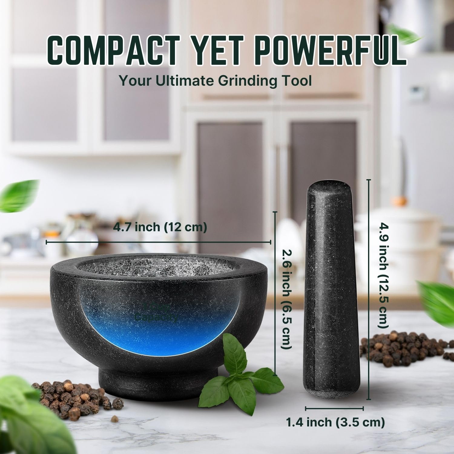 Premium Granite Mortar and Pestle Set - 4.72 Inch Solid Marble Spice Grinder for Herbs, Garlic, Guacamole & Cooking - Perfect for Kitchen, Medicine Preparation & Crushing Spices