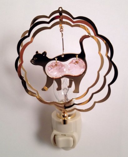 Pink Swarovski Crystal Cat Night Light for Bedroom Decor