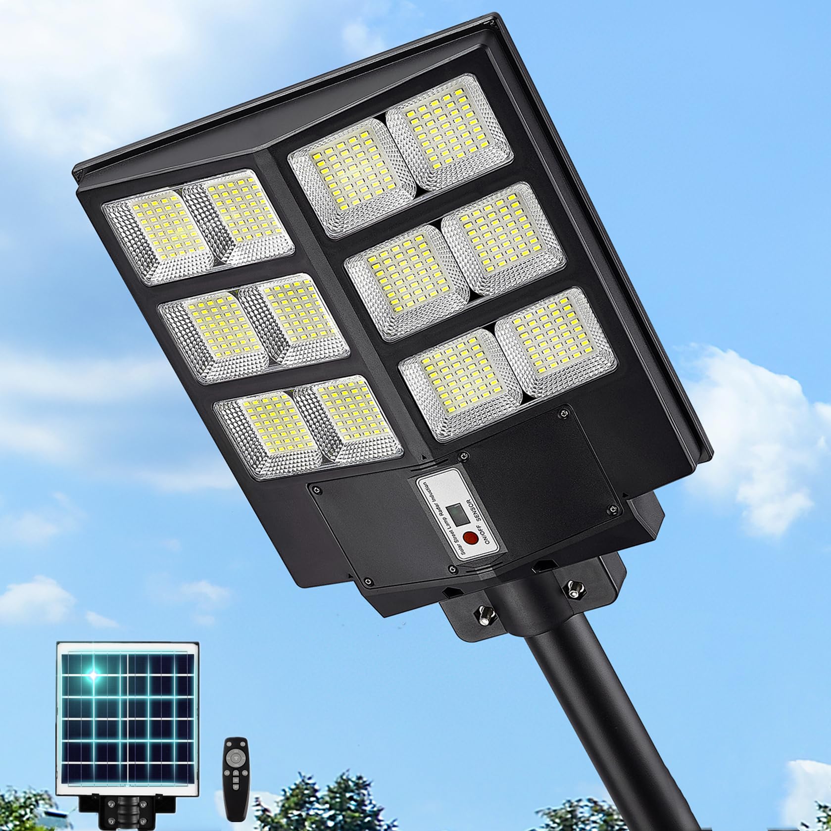 Lovus 3200W Solar LED Street Light - Outdoor Commercial Parking Lot Lighting with Dusk to Dawn Sensor & Motion Detection | Solar Flood Security Light for Walls & Poles | Ideal for Driveways, Pathways & Large Area Illumination