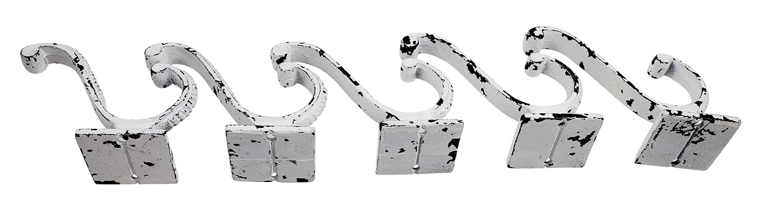 Antique White Cast Iron Wall Hooks - Rustic Farmhouse Coat, Towel, Hat, Scarf & Bag Hooks - 5 Pack DIY Home Decor for Entryway, Bathroom, Bedroom & Mudroom Organization