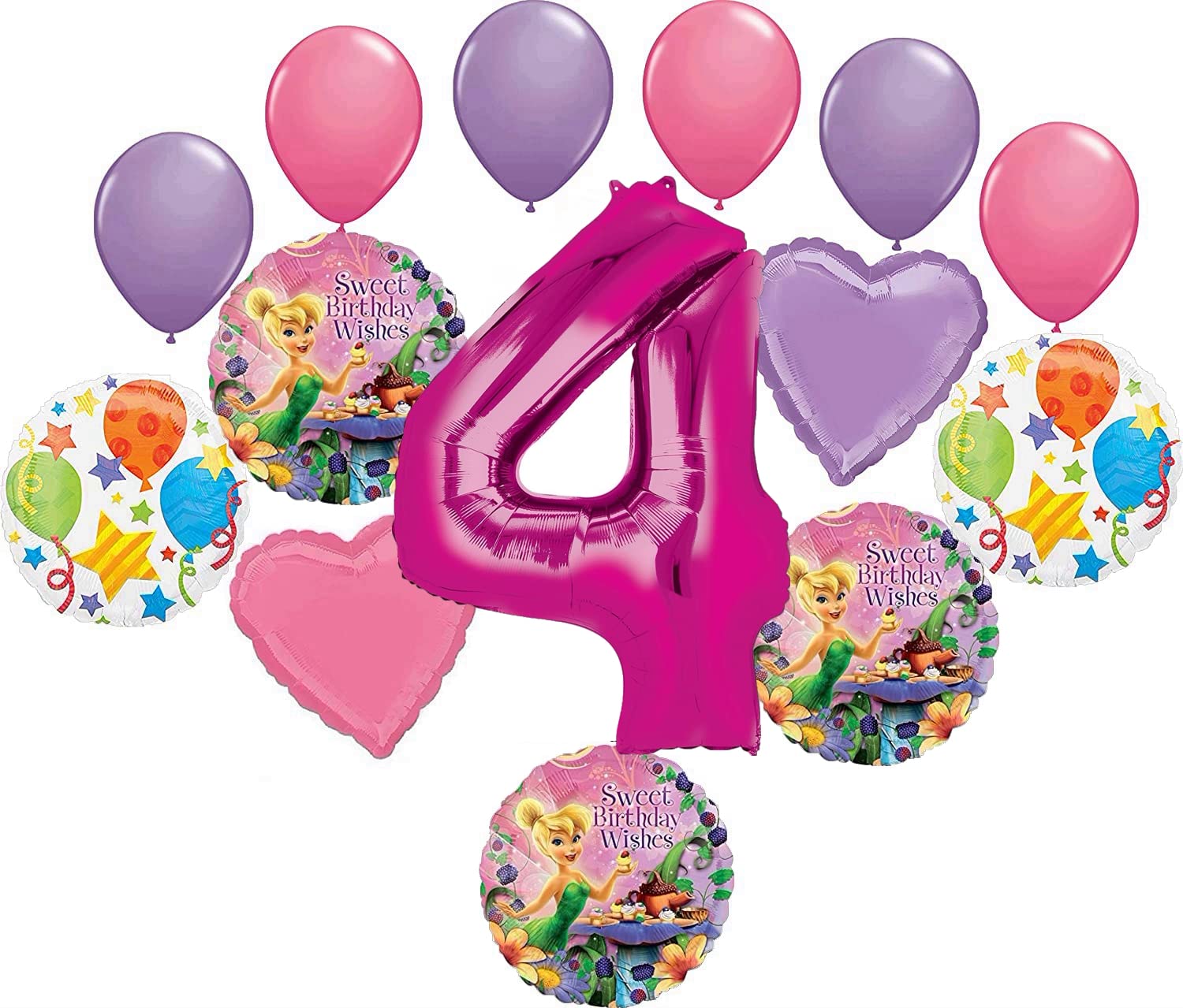Tinkerbell Birthday Party Decorations - Pink Balloon Bouquet for 4th Birthday & Sweet Wishes | Fairy Theme Party Supplies, Baby Shower, Kids Room Decor
