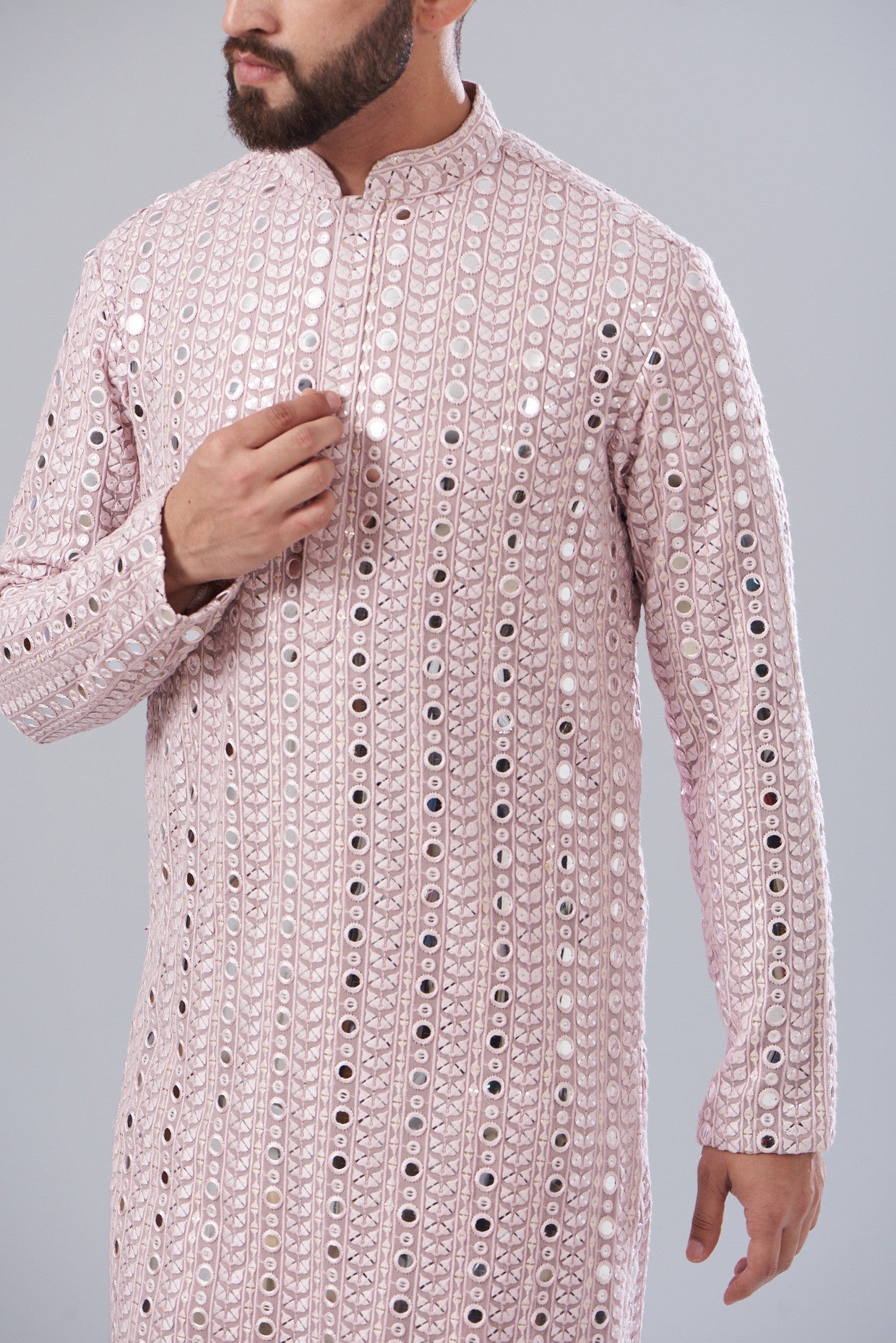 Lilac Mirror Work Kurta for Women - Elegant Embroidered Indian Tunic Top for Festivals & Parties
